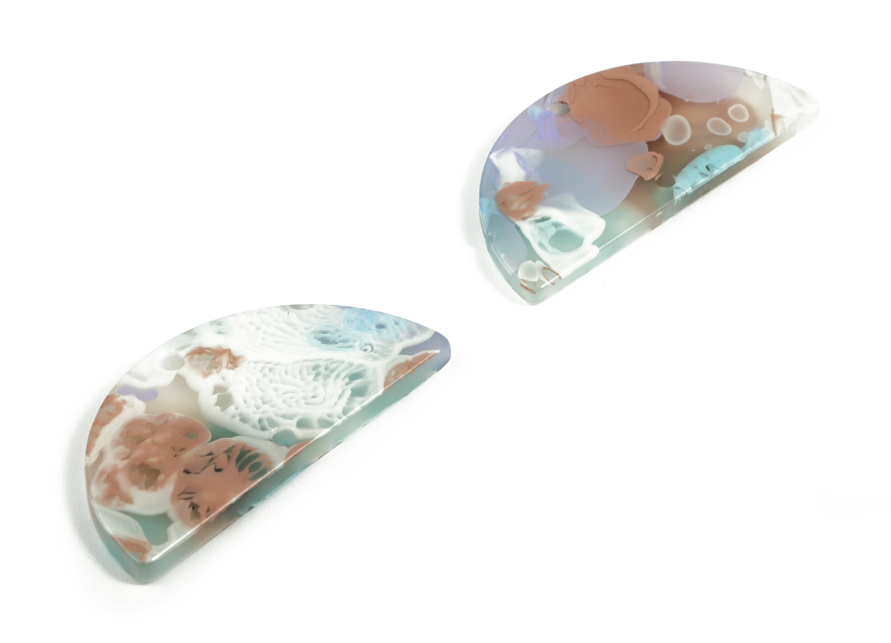 Acrylic Semicircle Earring Connectors - Acrylic Half Moon Charms - 2 Holes - Jewelry Supplies - Color Code:A584 - 34x17x2.6mm - AC1218-A584 - DOMEDBAZAAR