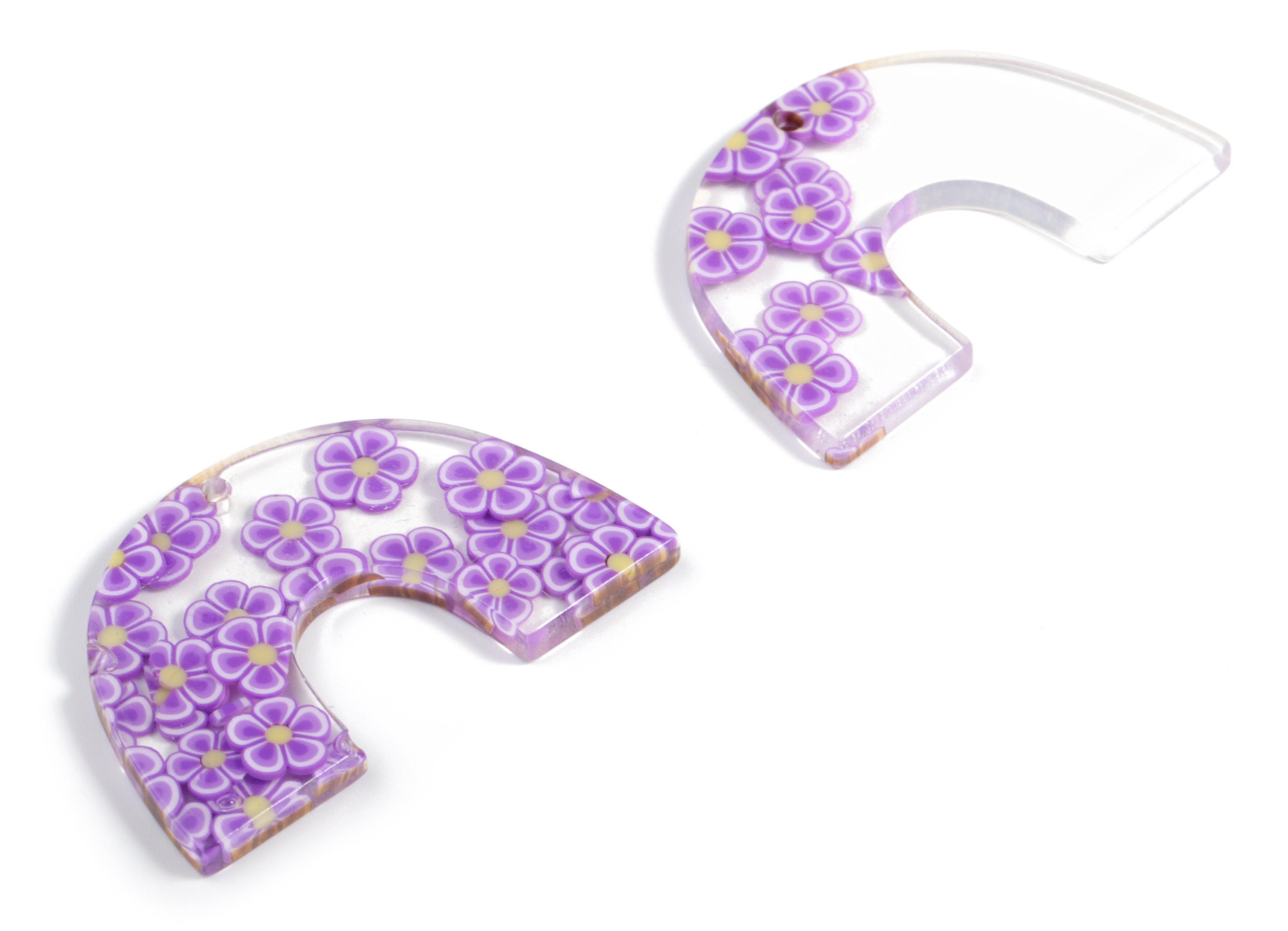 Acrylic Semicircle Earring Charms - Acrylic Purple Flower U Pendant - Jewelry Supplies - Color Code: A593 – 40.07x25.77x2.72mm - AC2018-A593 - DOMEDBAZAAR