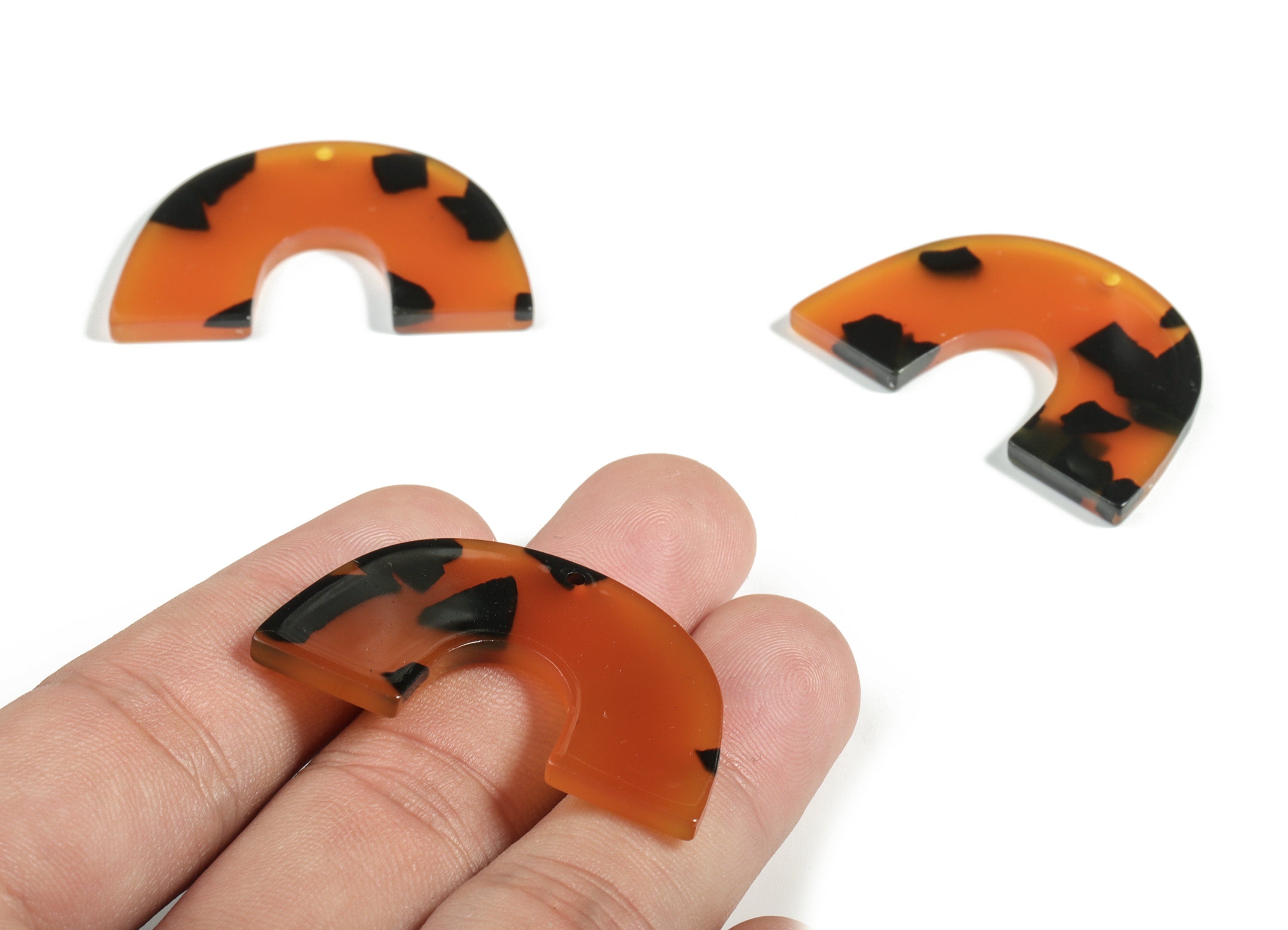 Acrylic Semicircle Earring Charms - Acrylic U Pendant - Tortoise Shell Charm - Color Code:A623 - 40.39x25.62x2.91mm - AC2018-A623 - DOMEDBAZAAR