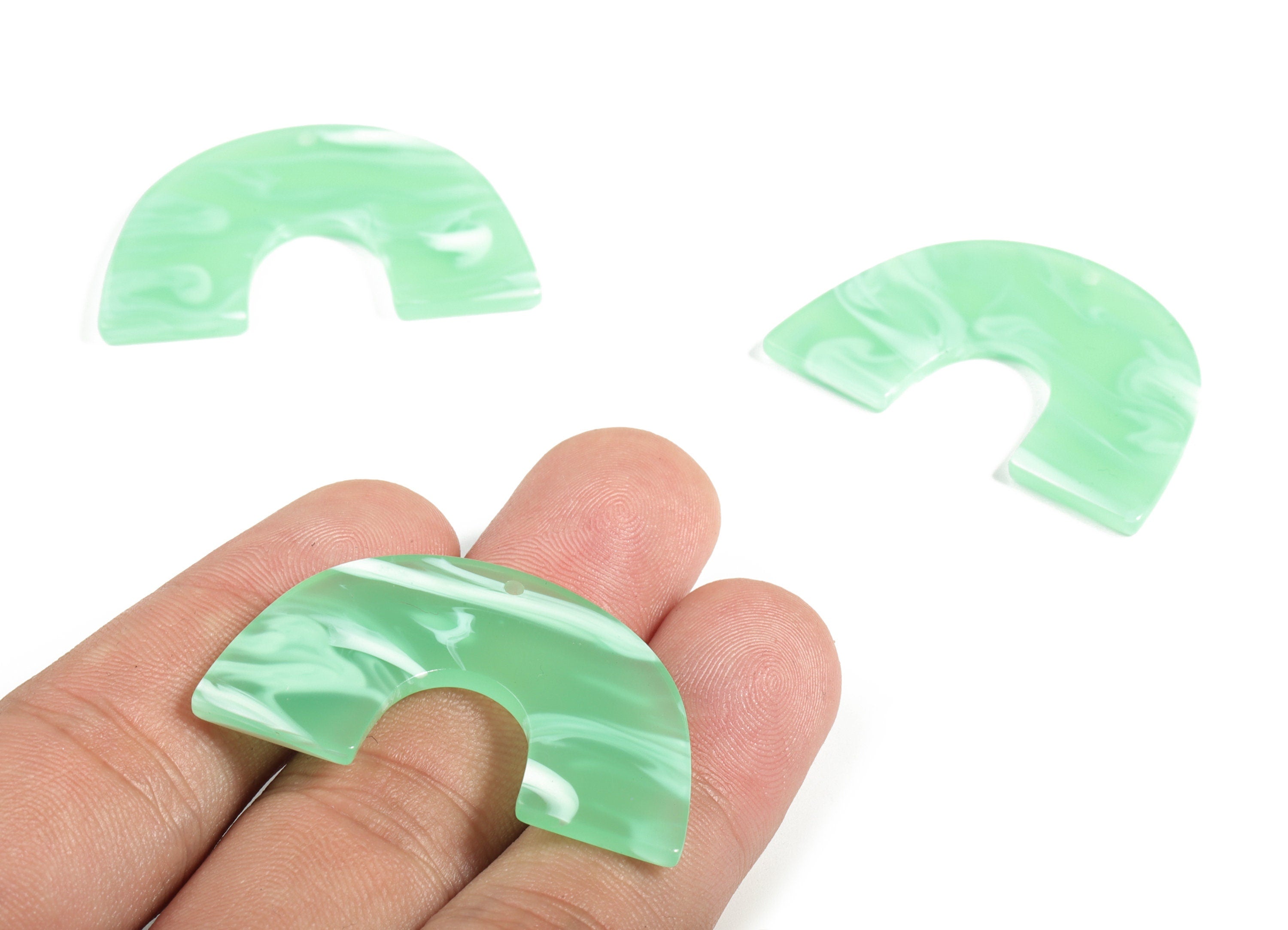 Acrylic Semicircle Earring Charms - Acrylic Green U Pendant Finding - Jewelry Supplies - Color Code:A610 – 40.12x25.77x2.54mm - AC2018-A610 - DOMEDBAZAAR