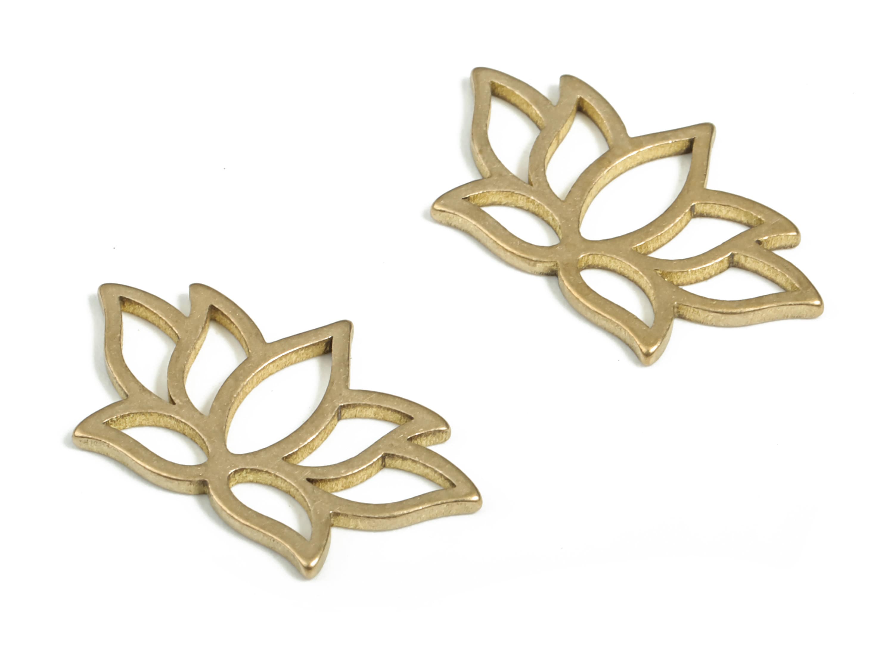 Raw Brass Lotus Earring Charms - Raw Brass Flower Pendant - Earring Findings - Jewelry Making Supplies - 21.77x12.9x1.13mm - PP3939 - DOMEDBAZAAR