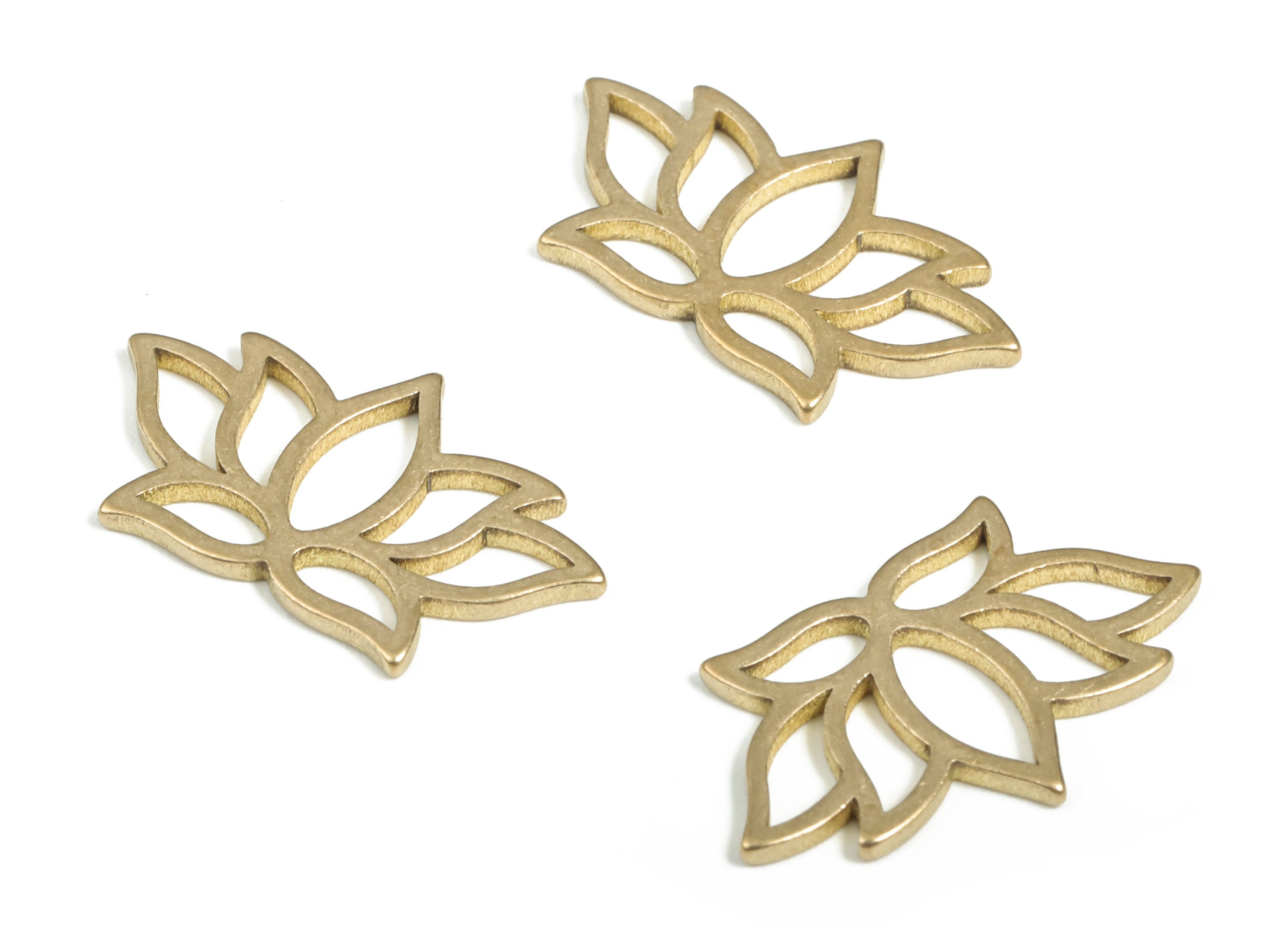 Raw Brass Lotus Earring Charms - Raw Brass Flower Pendant - Earring Findings - Jewelry Making Supplies - 21.77x12.9x1.13mm - PP3939 - DOMEDBAZAAR