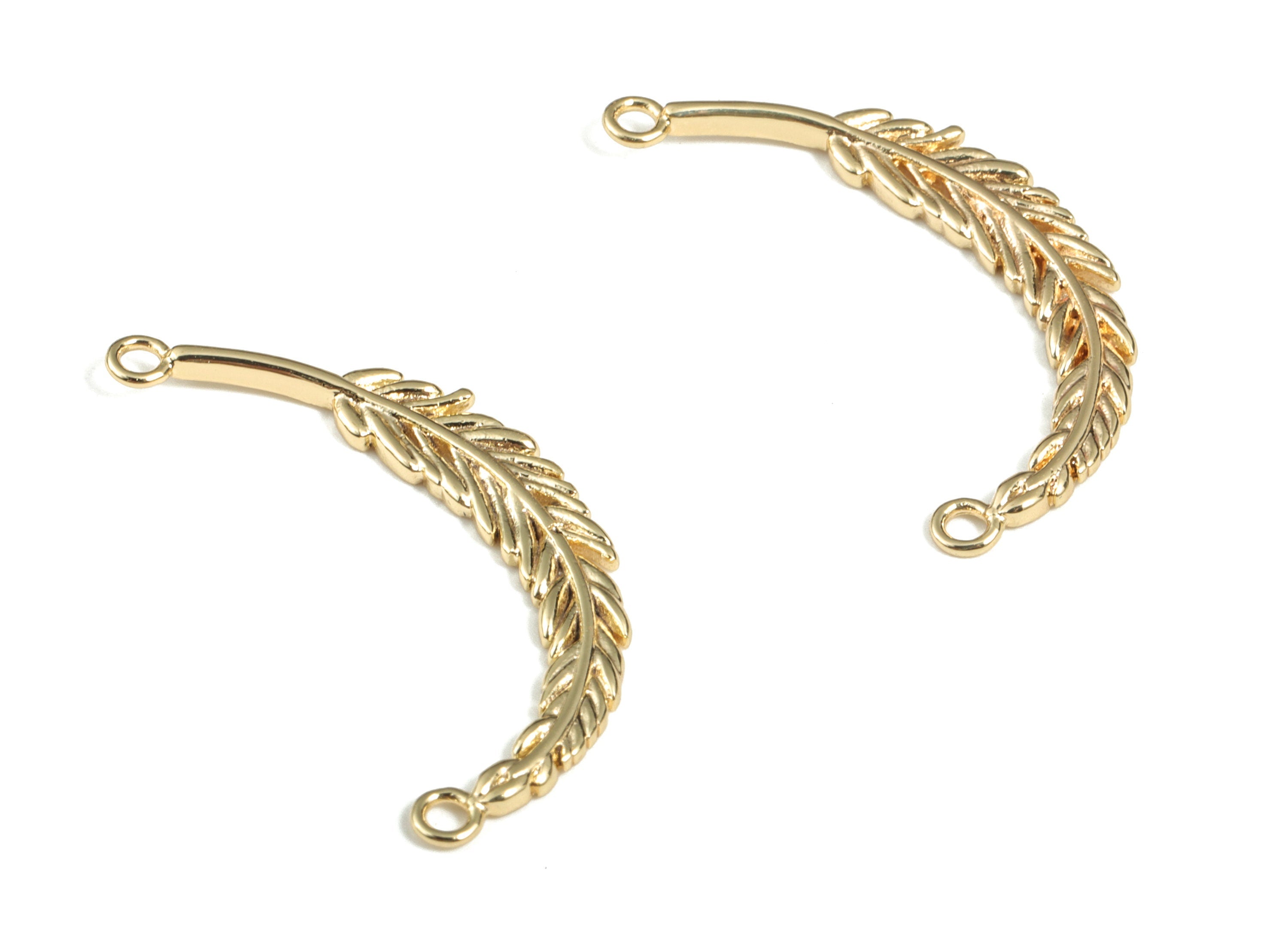 Feather Connector Charms – Bracelet Charm – 18K Real Gold Plated Brass Necklace Connectors – Jewelry Supplies – 29.62x14.55x1.32mm – RGP2844 - DOMEDBAZAAR