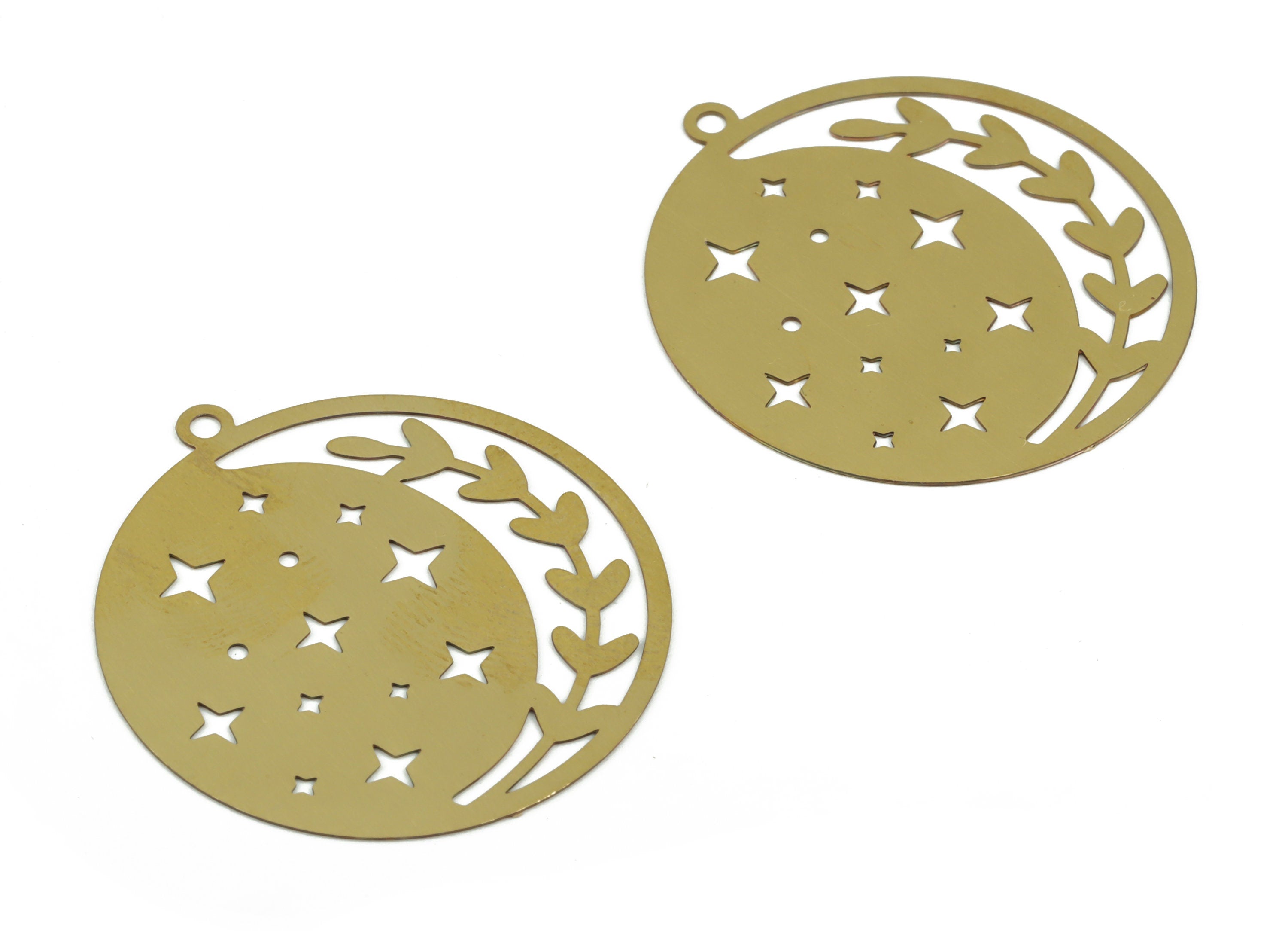 Raw Brass Crescent Moon Charms Pendant - Brass Round Moon Charm - Brass Findings - Jewelry Making - 32.45×29.9× 0.28mm - JJB6516 - DOMEDBAZAAR