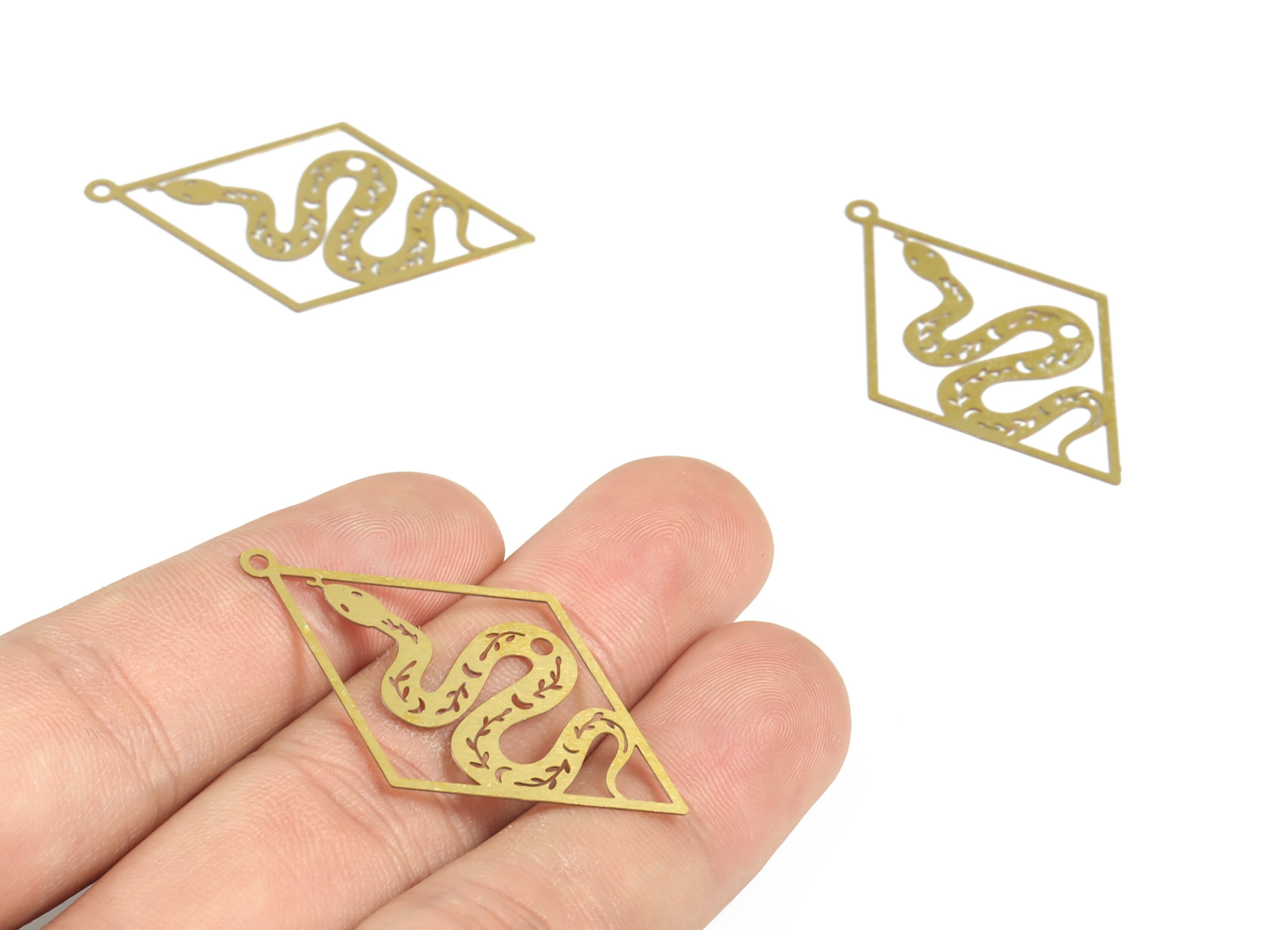 Raw Brass Rhombus Snake Charm – Snake Rhombus Pendant Charm – Brass Earring Charm - Jewelry Making Supplies - 42.02×25.73×0.29mm - JJB6521 - DOMEDBAZAAR