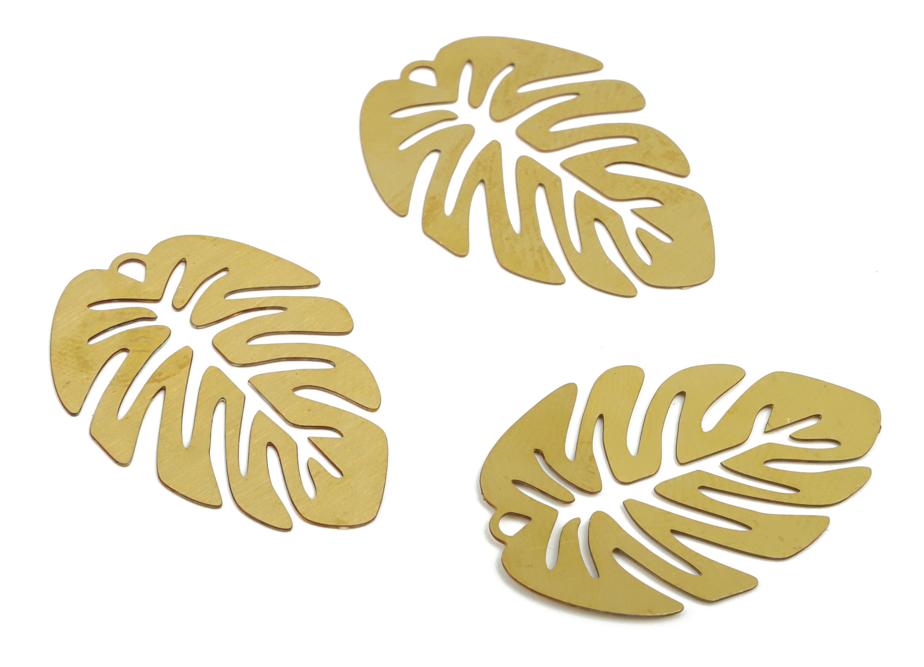 Brass Monstera Earring Charms - Raw Brass Monstera Pendant - Earring Findings - Jewelry Making Supplies - 27.93x19.73x0.28mm - JJC11801 - DOMEDBAZAAR