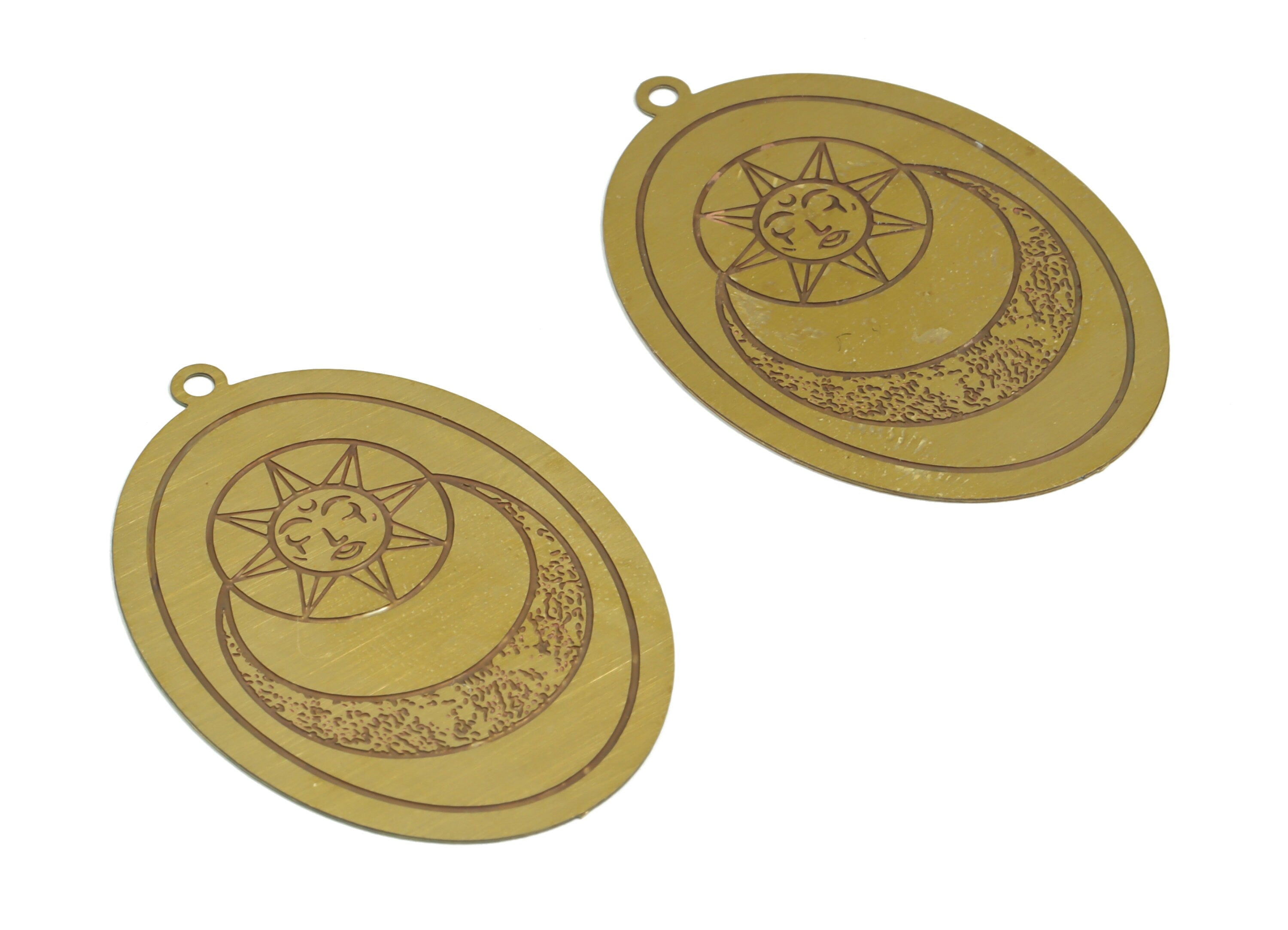 Raw Brass Crescent Moons Charms Pendant - Oval Moon Charm - Jewelry Findings - Jewelry Making Supplies - 38.17× 26.02× 0.29mm - JJB6518 - DOMEDBAZAAR