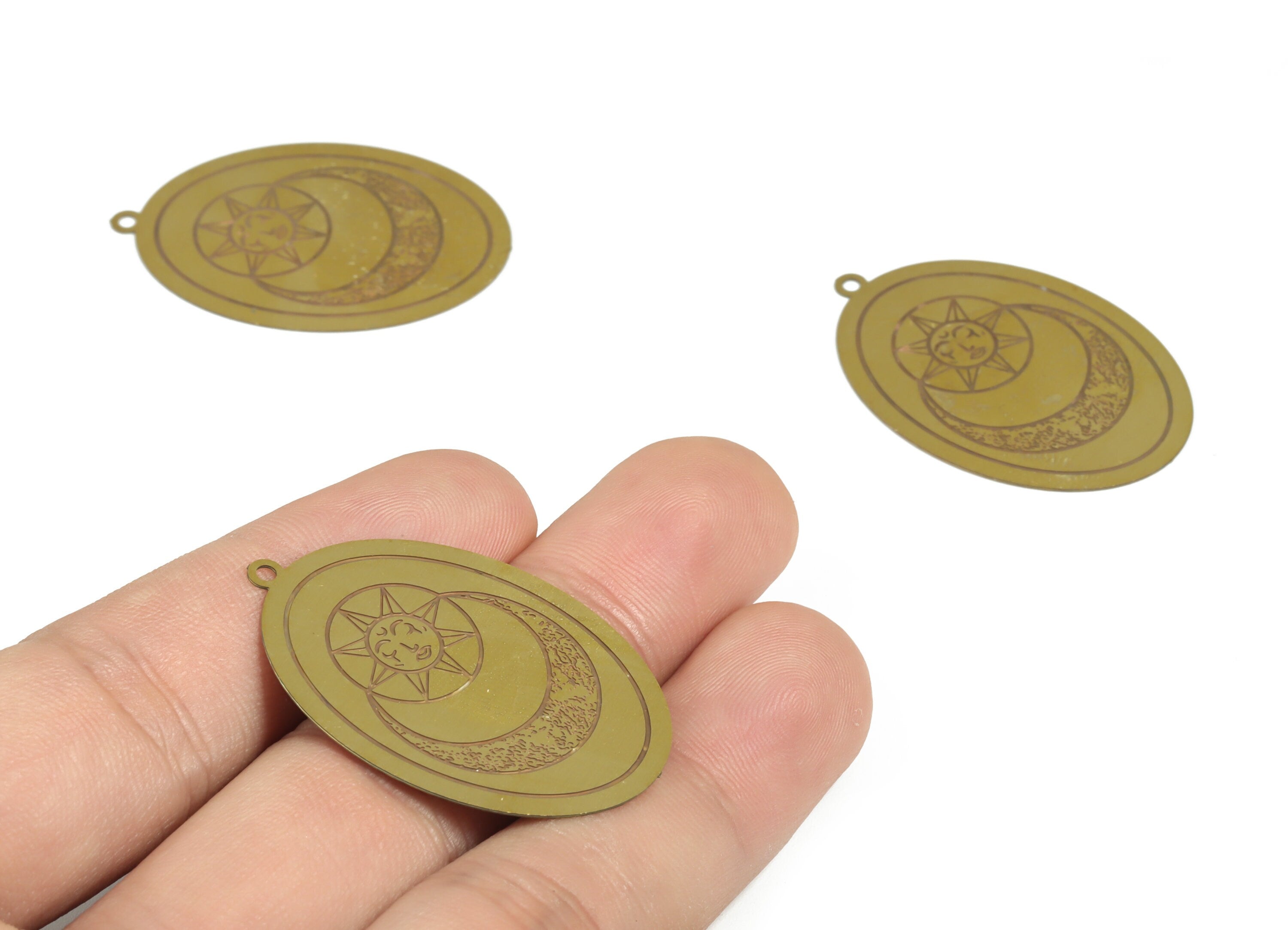 Raw Brass Crescent Moons Charms Pendant - Oval Moon Charm - Jewelry Findings - Jewelry Making Supplies - 38.17× 26.02× 0.29mm - JJB6518 - DOMEDBAZAAR