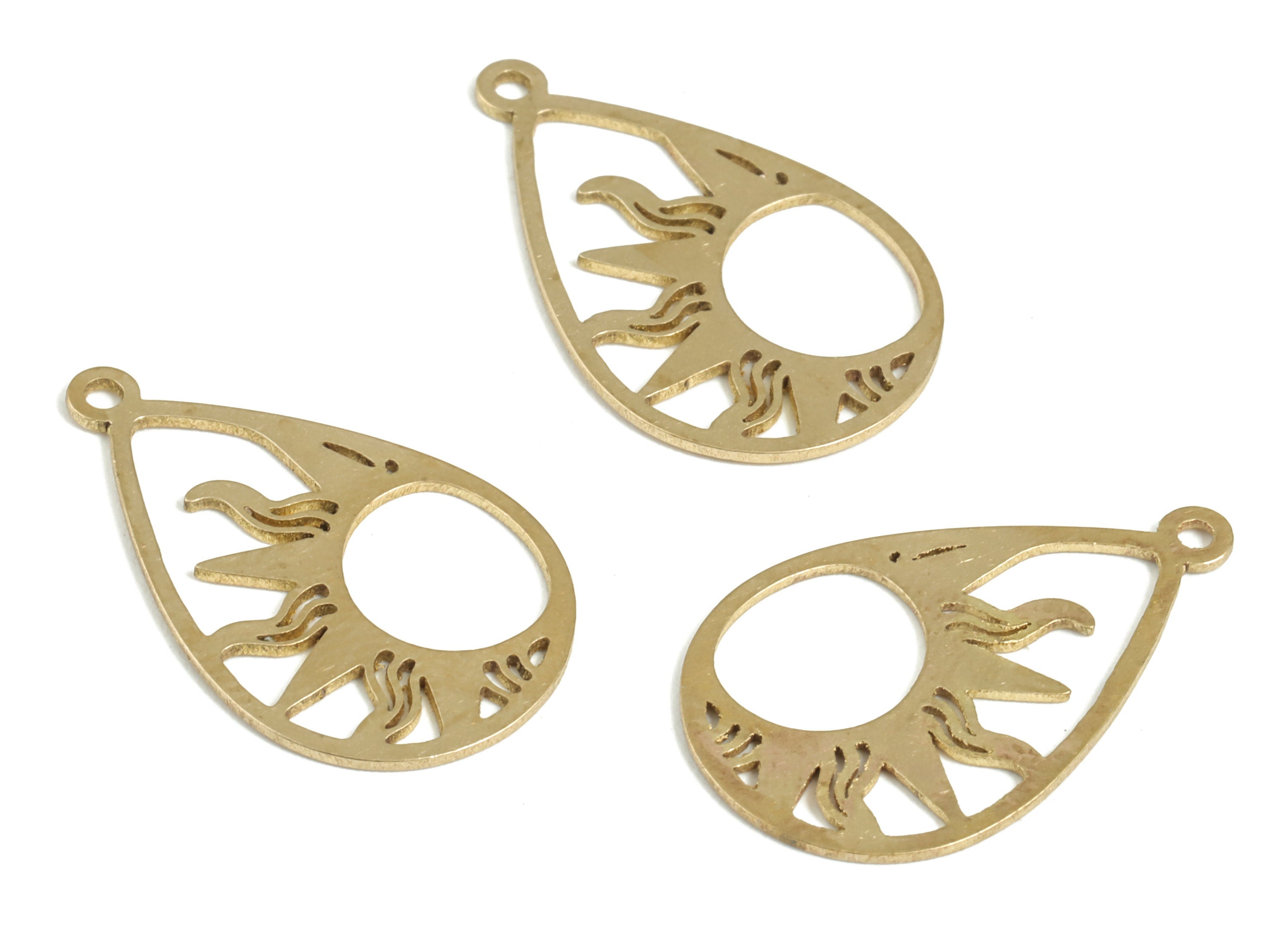 Raw Brass Drop Sun Charm – Raw Brass Drop Sun Pendant Charm – Drop Sun Earring Charm – Jewelry Making Supplies - 22 ×13.65×0.63mm - PP3927 - DOMEDBAZAAR