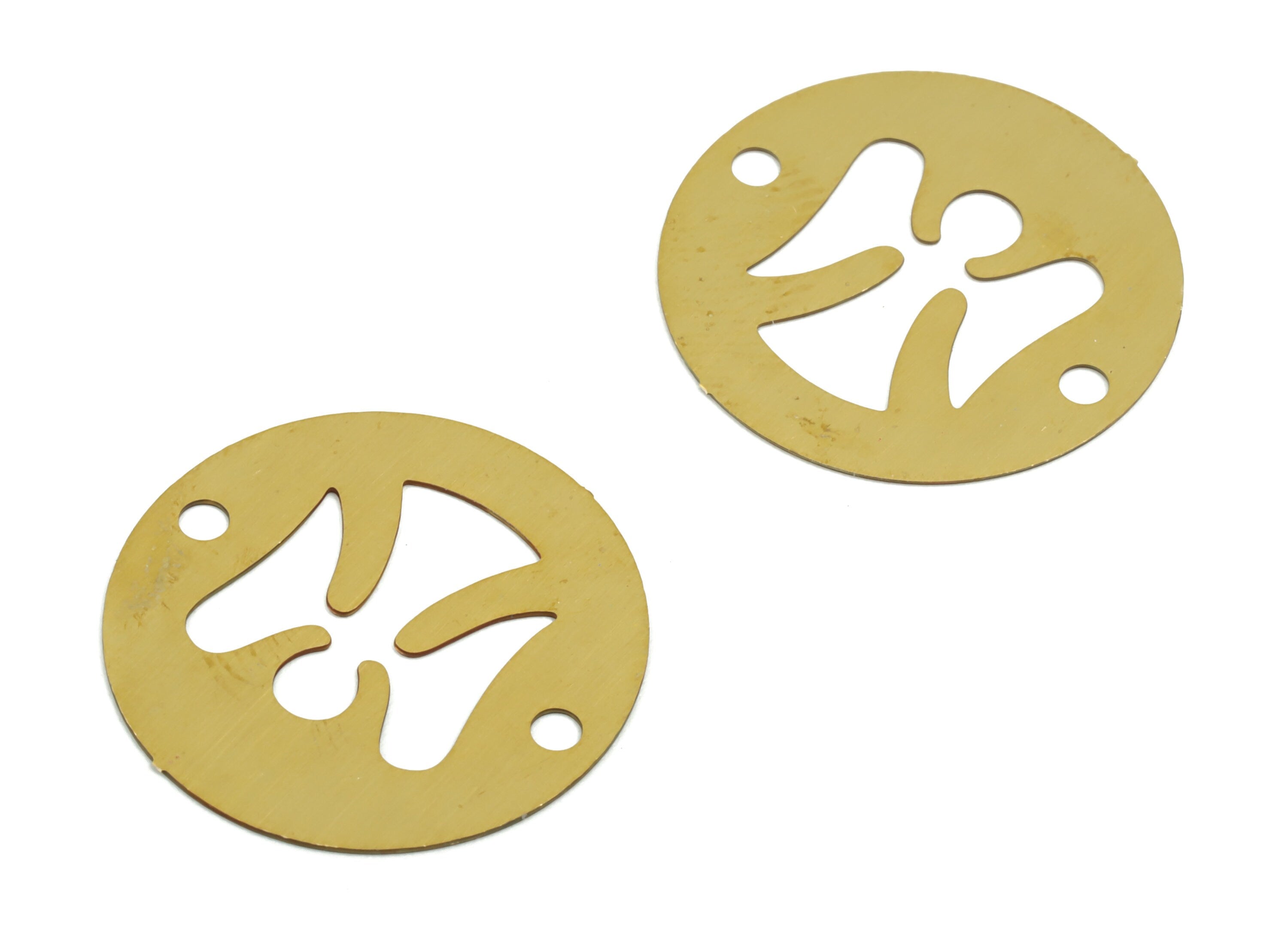 Brass Round Angel Connector – Raw Brass Angel Earring Charm – Circle Angel Charm – Jewelry Supplies - 19.85× 19.85 × 0.28mm - JJC11960 - DOMEDBAZAAR