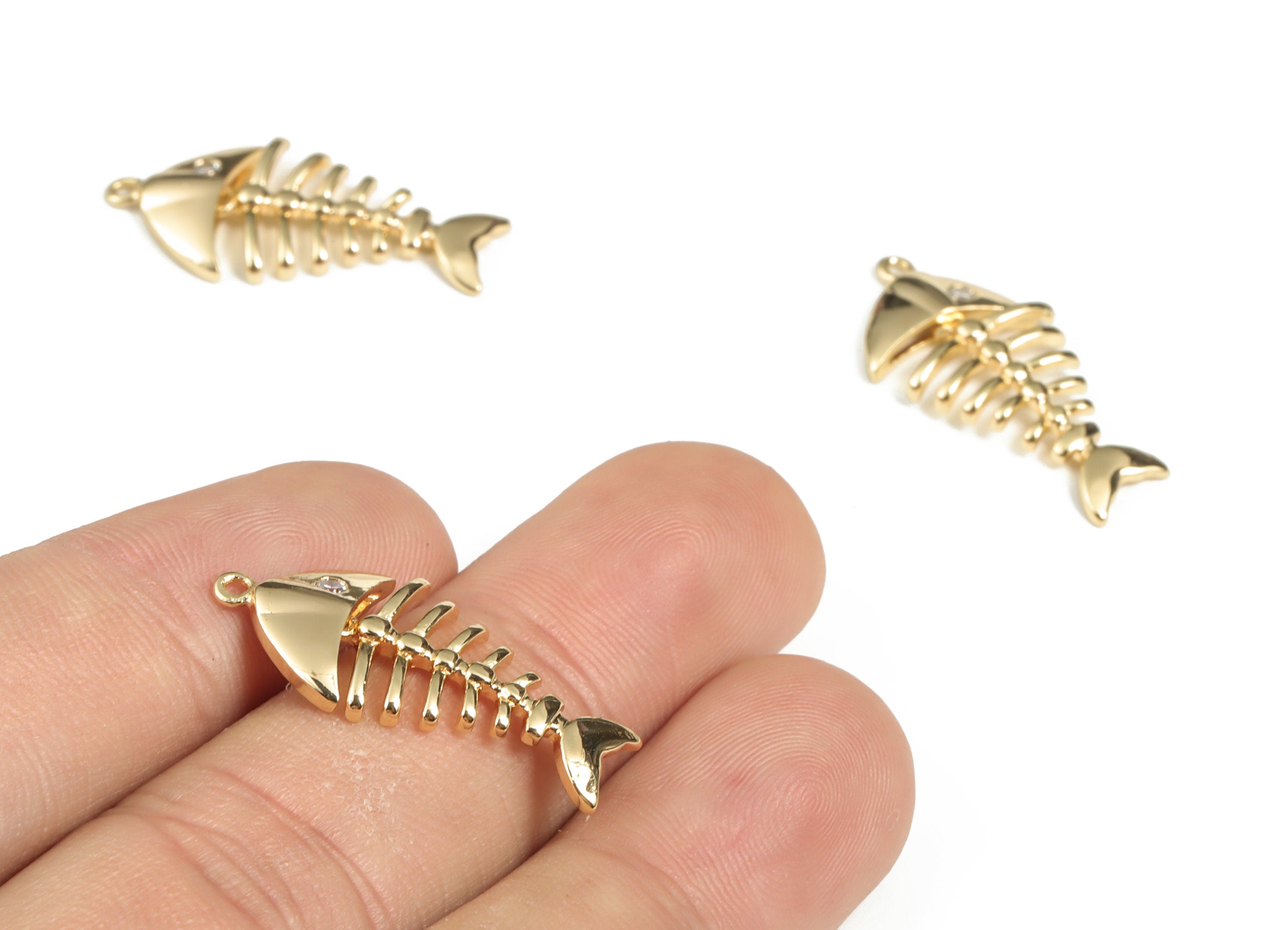 Raw Brass Fish Skeleton – Fish Skeleton Pendant Charm - 18K Real Gold Plated Brass – Jewelry Making Supplies - 23.43×21.73×4.33mm - RGP2924 - DOMEDBAZAAR