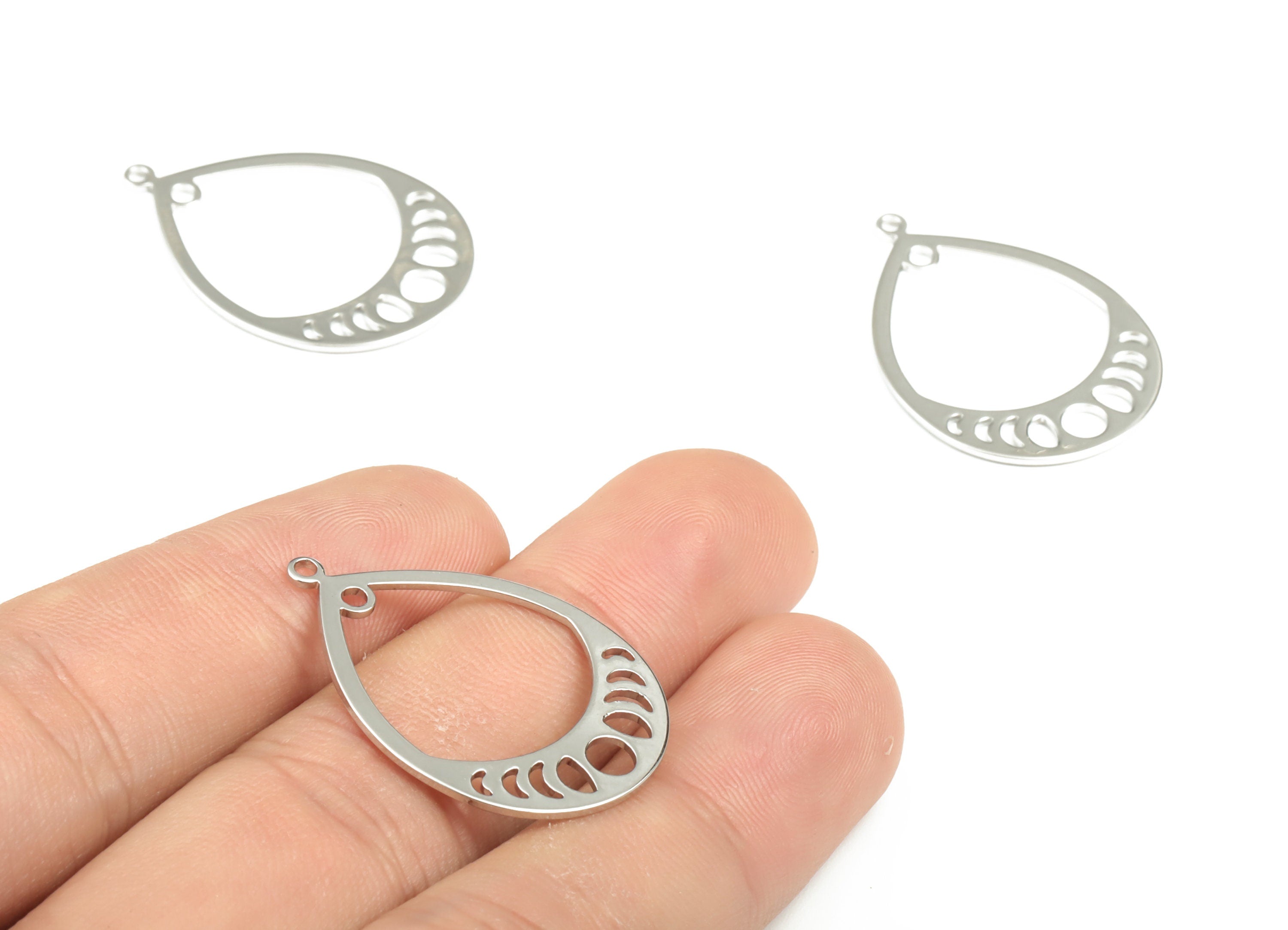 Brass Drop Earring Connector - 18K Real White Gold Plated - Brass Phases Of Moon Charms - Jewelry Supplies - 30.64x21.57x0.98mm - RGP2984S - DOMEDBAZAAR