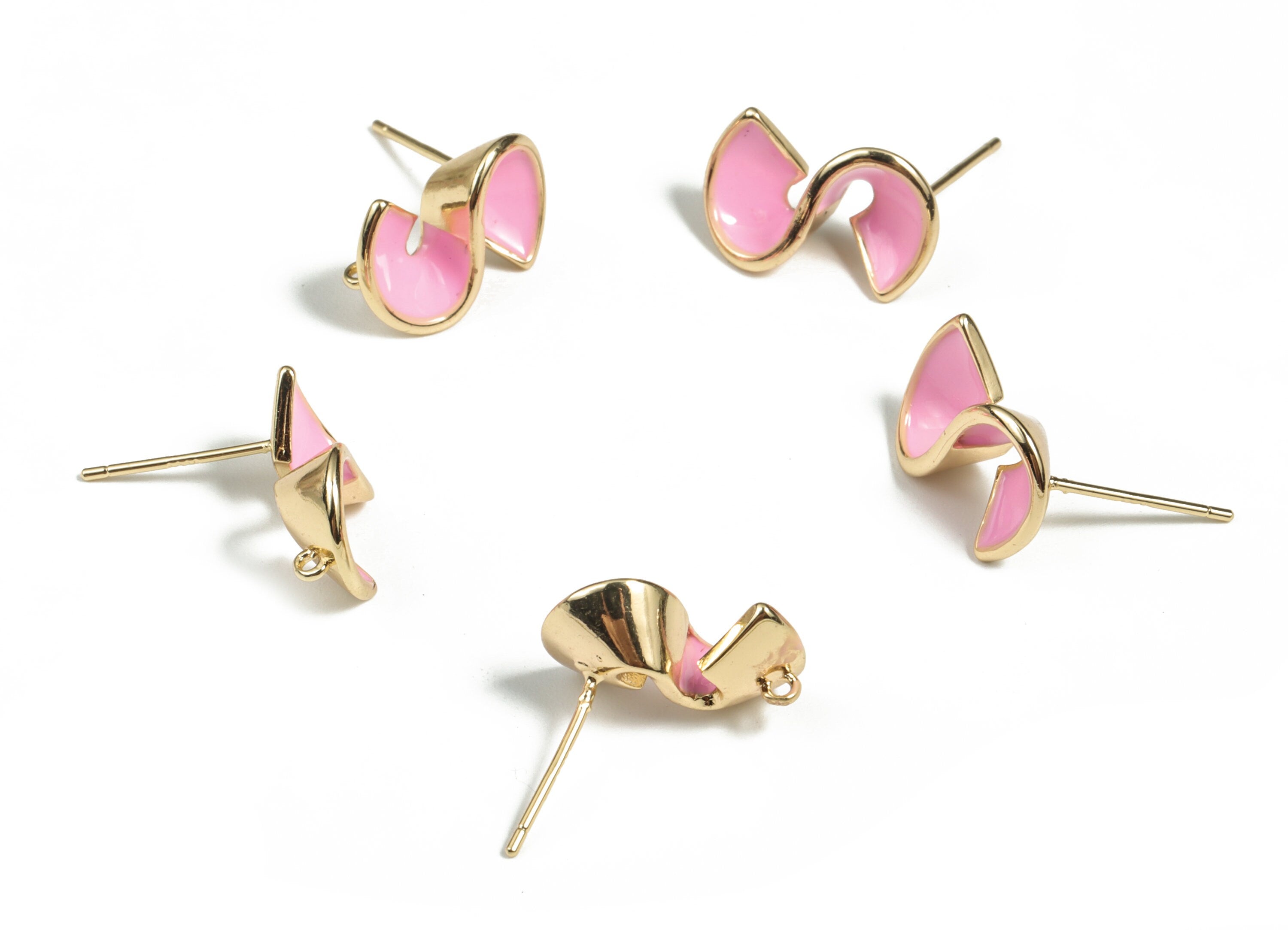 Brass S Earring Stud - Pink Enamel S Earring Post - 18K Real Gold Plated Brass – 925 Silver Stud - 15.54x9.96x4.92mm - RGP2934 - DOMEDBAZAAR