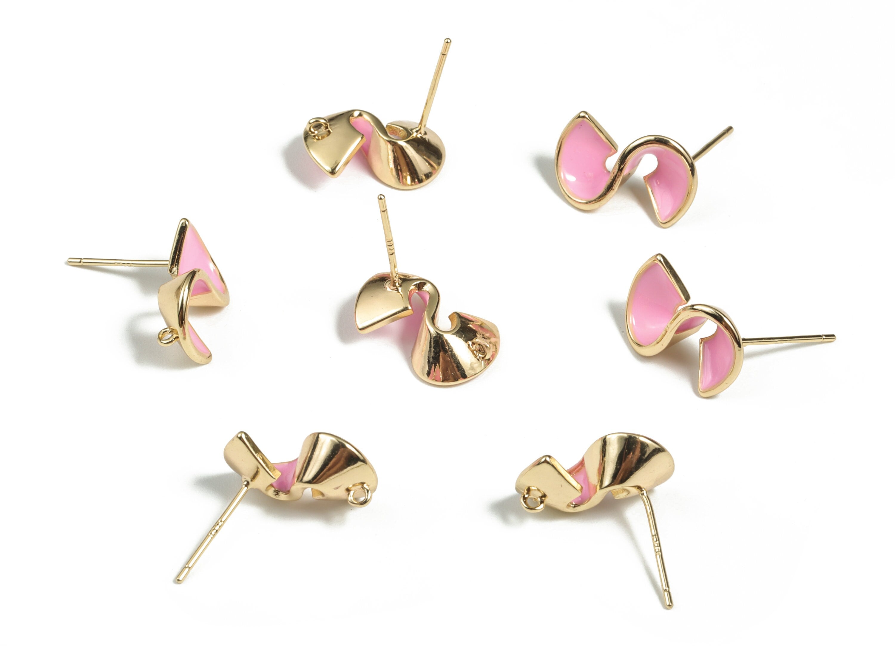 Brass S Earring Stud - Pink Enamel S Earring Post - 18K Real Gold Plated Brass – 925 Silver Stud - 15.54x9.96x4.92mm - RGP2934 - DOMEDBAZAAR