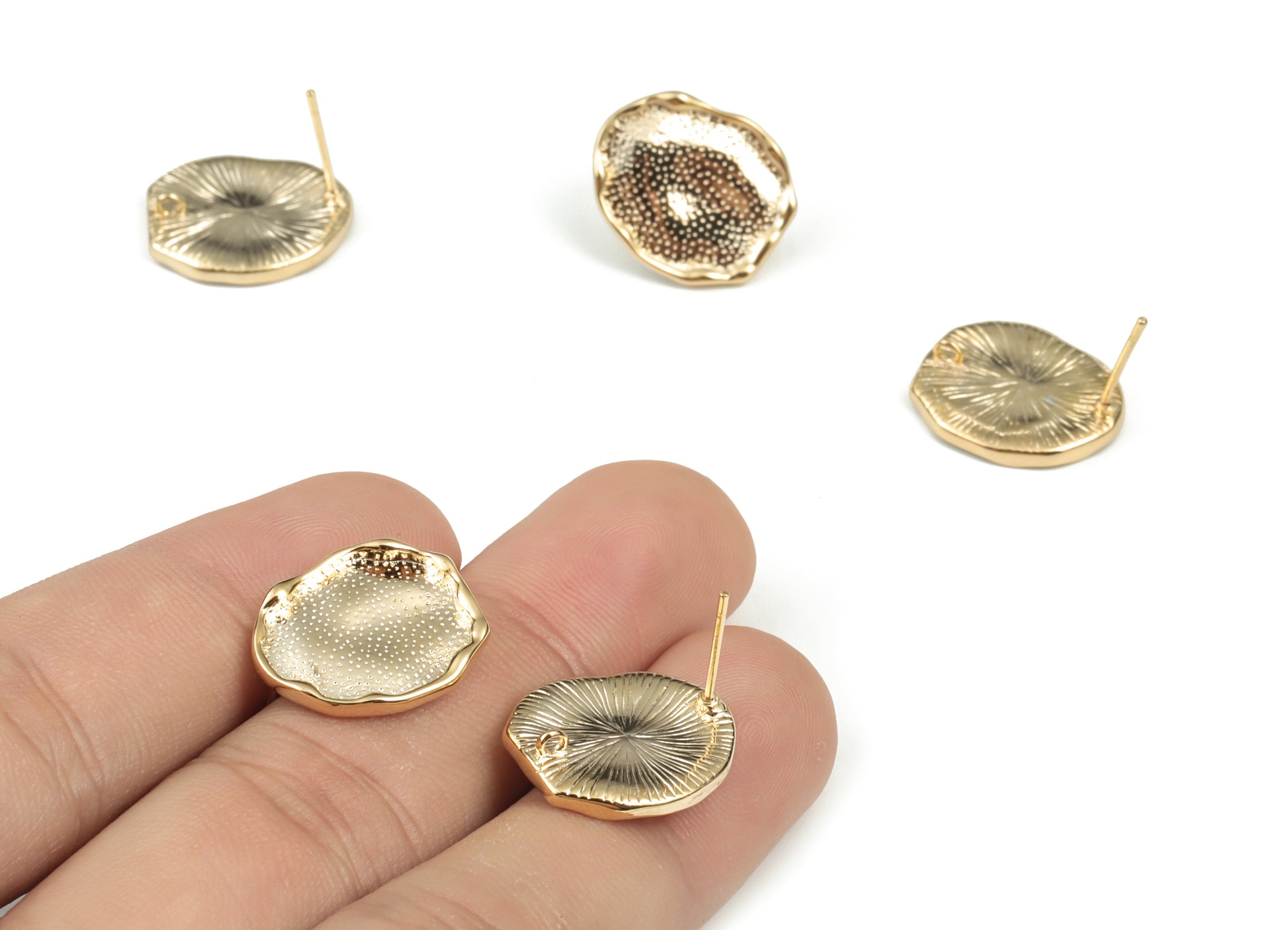 Raw Brass Earring Stud – Brass Stud Earring for Women - 18K Real Gold Plated Brass – Jewelry Making Supplies - 17.52×15.26×2.32mm - RGP2926 - DOMEDBAZAAR