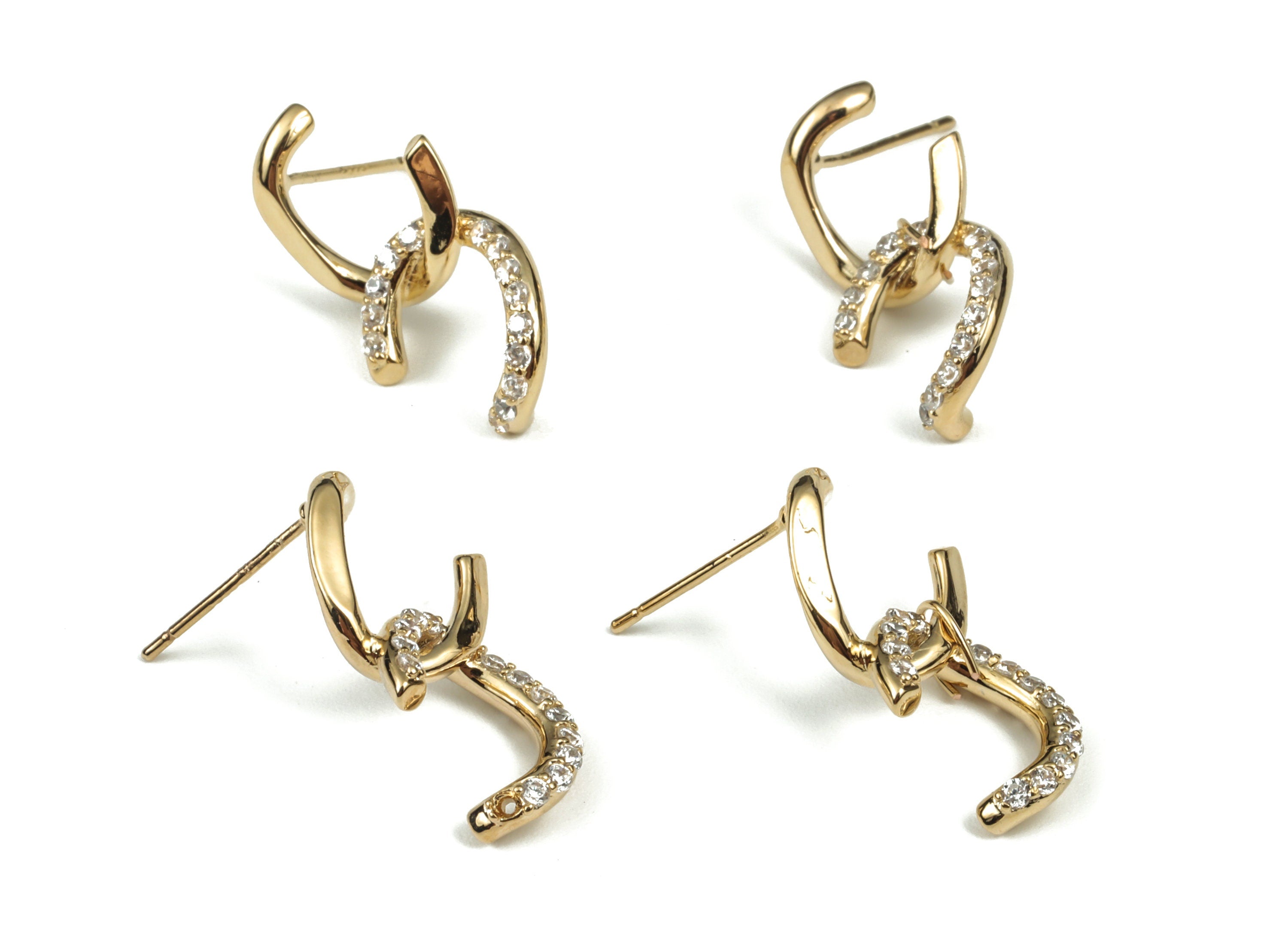 Brass Double C Earring Stud With Zircons - 18K Real Gold Plated Brass Double C Post – 925 Silver Stud - 21.43x11.83x3.81mm - RGP2999 - DOMEDBAZAAR