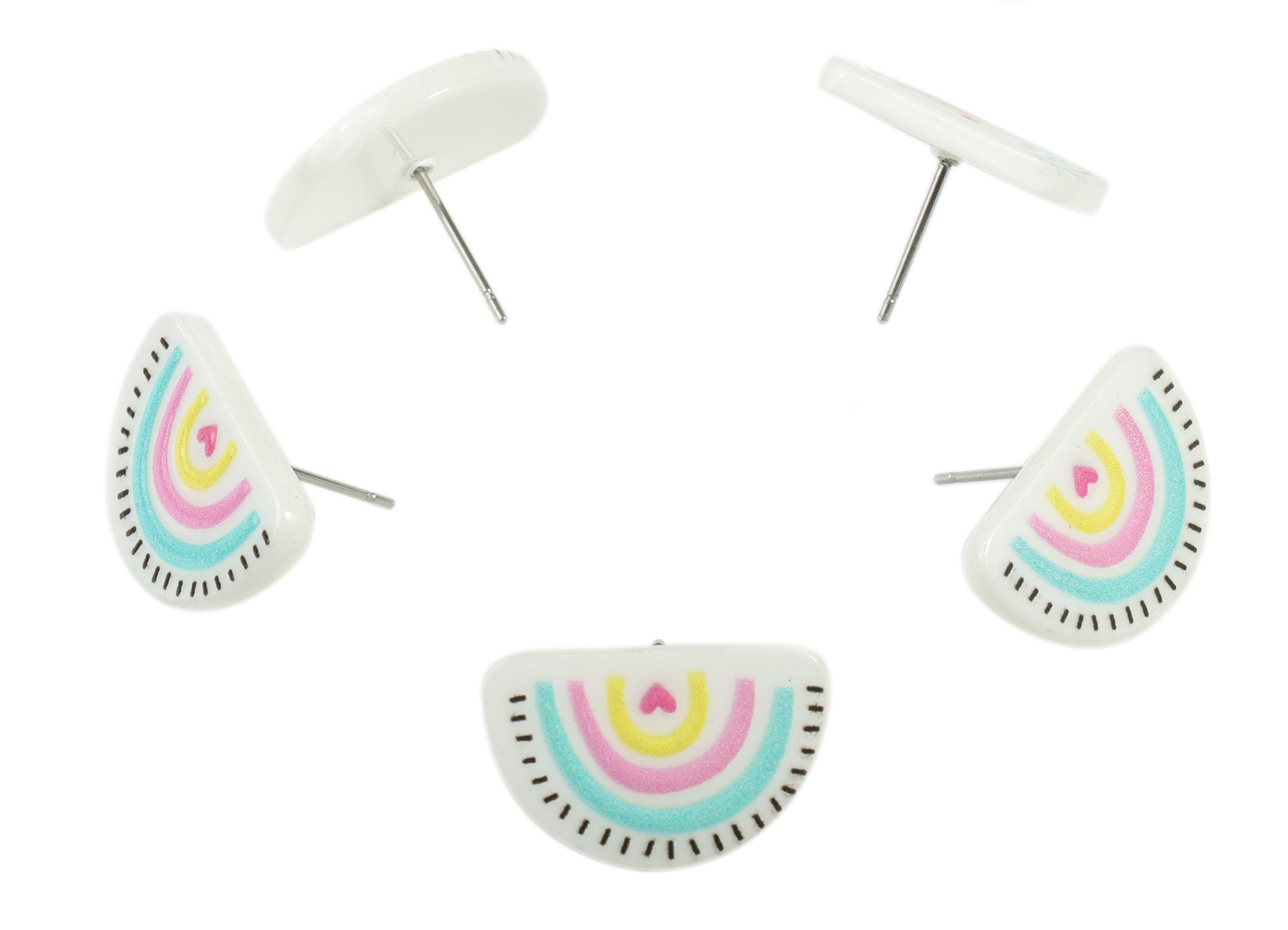 Acrylic Rainbow Earring Post - Acrylic Rainbow Heart Earring Stud - 316 Stainless Steel - Jewelry Supplies - 19.79x12.66x2.51mm - AC2199A - DOMEDBAZAAR