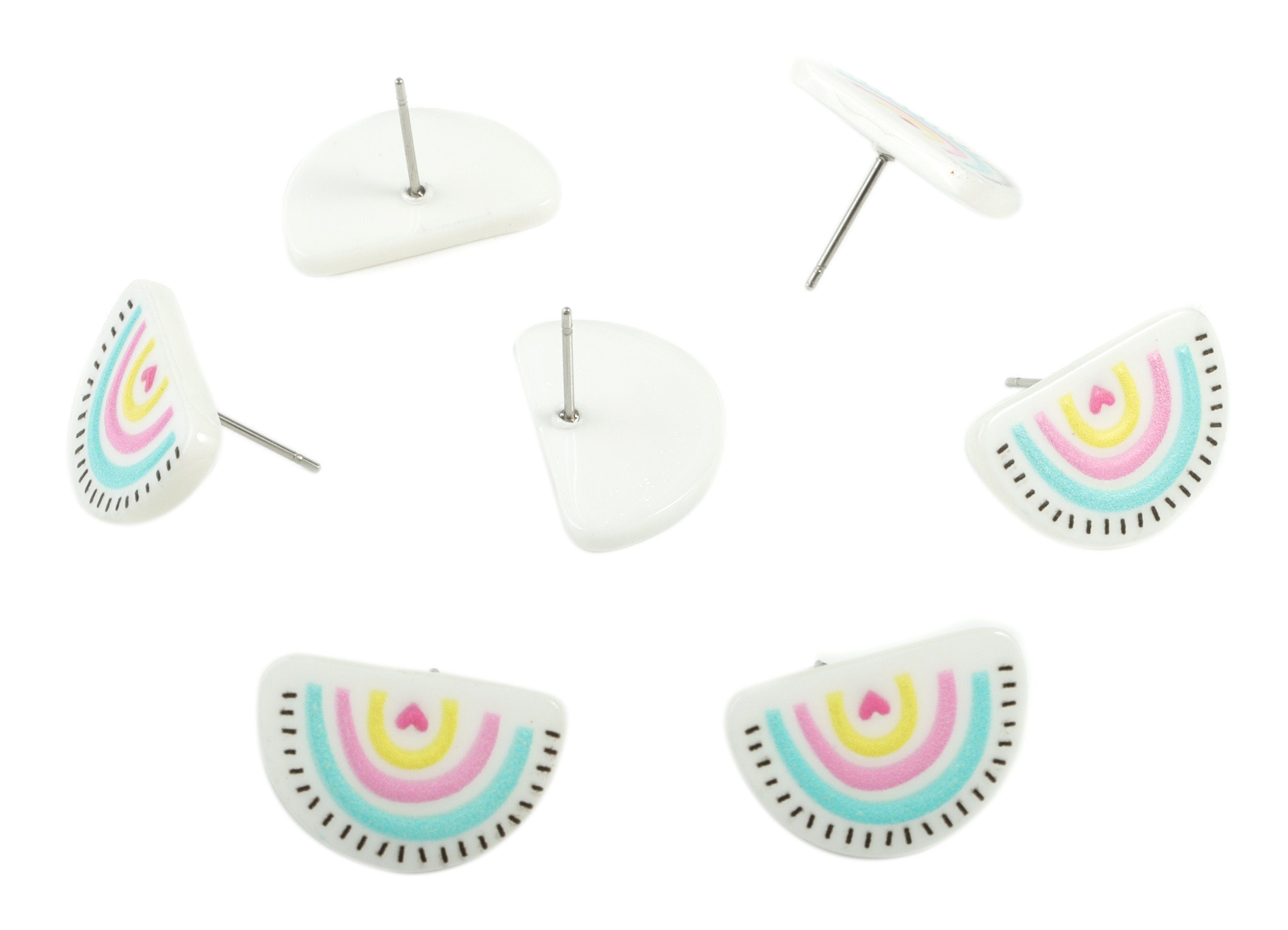 Acrylic Rainbow Earring Post - Acrylic Rainbow Heart Earring Stud - 316 Stainless Steel - Jewelry Supplies - 19.79x12.66x2.51mm - AC2199A - DOMEDBAZAAR