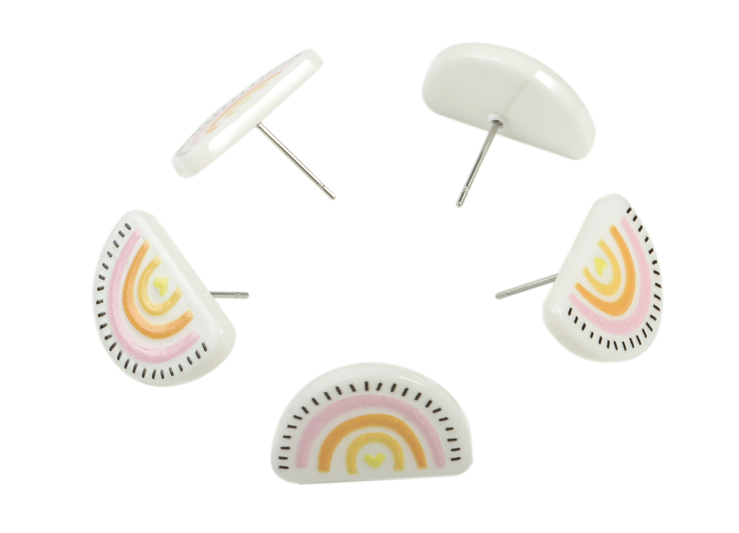 Acrylic Rainbow Earring Post - Acrylic Rainbow Heart Earring Stud - 316 Stainless Steel - Jewelry Supplies - 19.76x12.76x2.58mm - AC2199B - DOMEDBAZAAR
