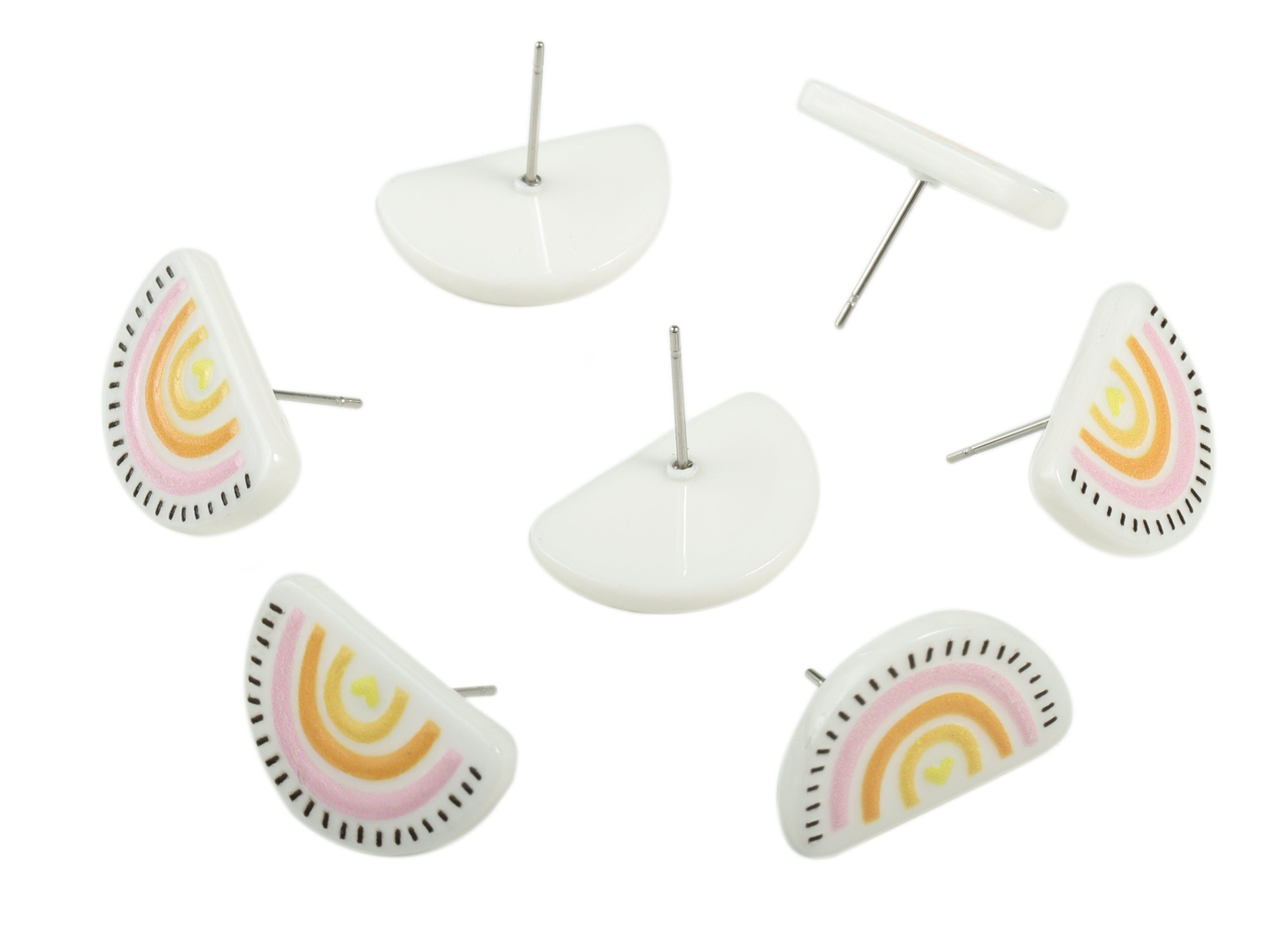 Acrylic Rainbow Earring Post - Acrylic Rainbow Heart Earring Stud - 316 Stainless Steel - Jewelry Supplies - 19.76x12.76x2.58mm - AC2199B - DOMEDBAZAAR