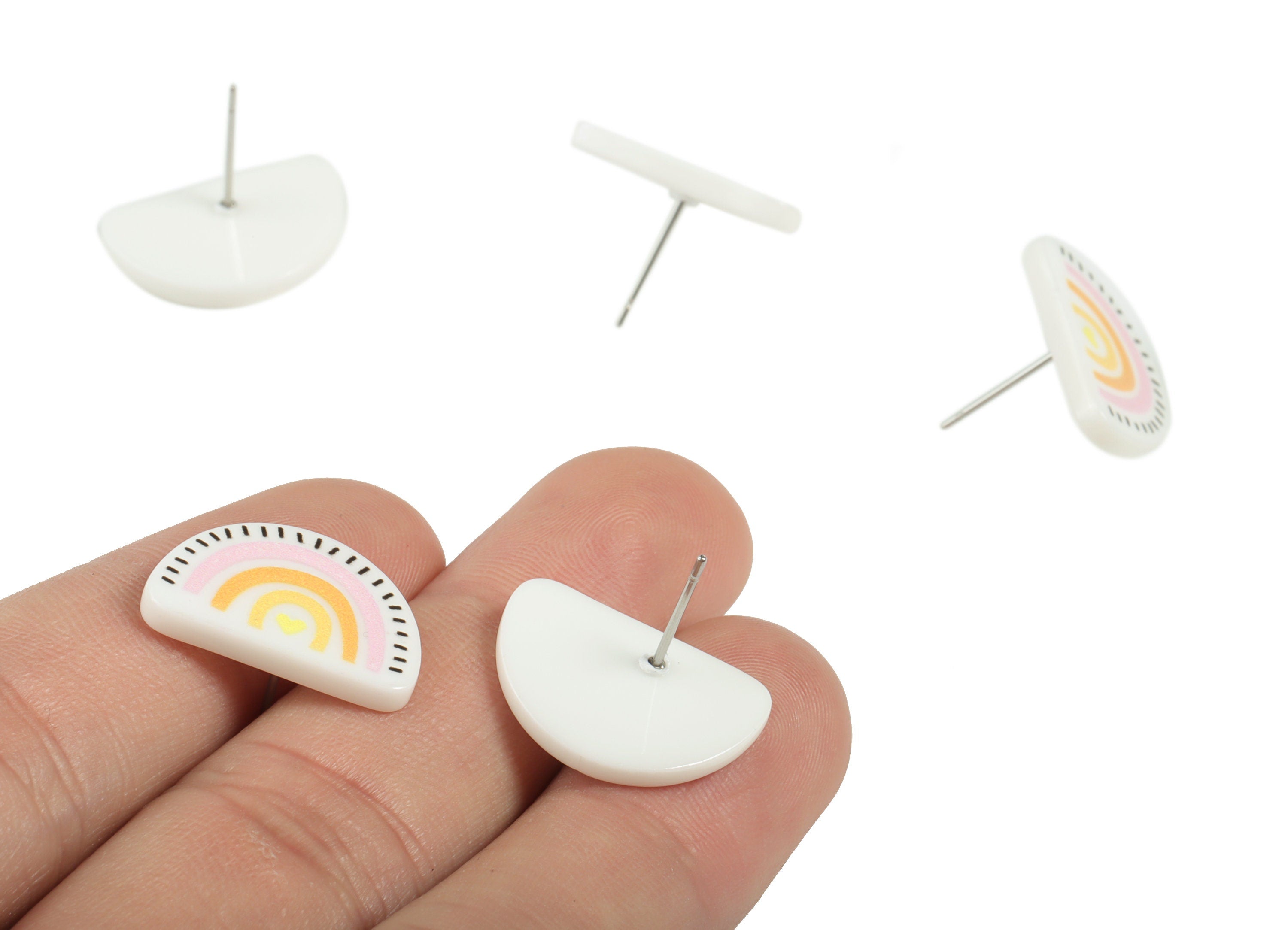 Acrylic Rainbow Earring Post - Acrylic Rainbow Heart Earring Stud - 316 Stainless Steel - Jewelry Supplies - 19.76x12.76x2.58mm - AC2199B - DOMEDBAZAAR