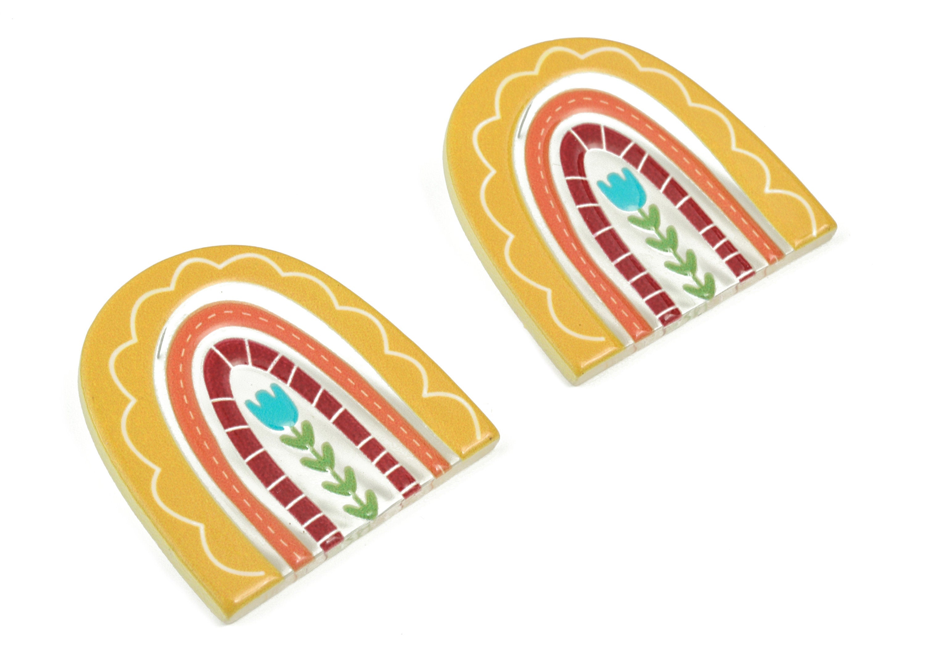 Acrylic Rainbow Earring Post - Acrylic Rainbow Flower Earring Stud - 316 Stainless Steel - Jewelry Supplies - 36.03x36.48x2.99mm - AC2207B - DOMEDBAZAAR