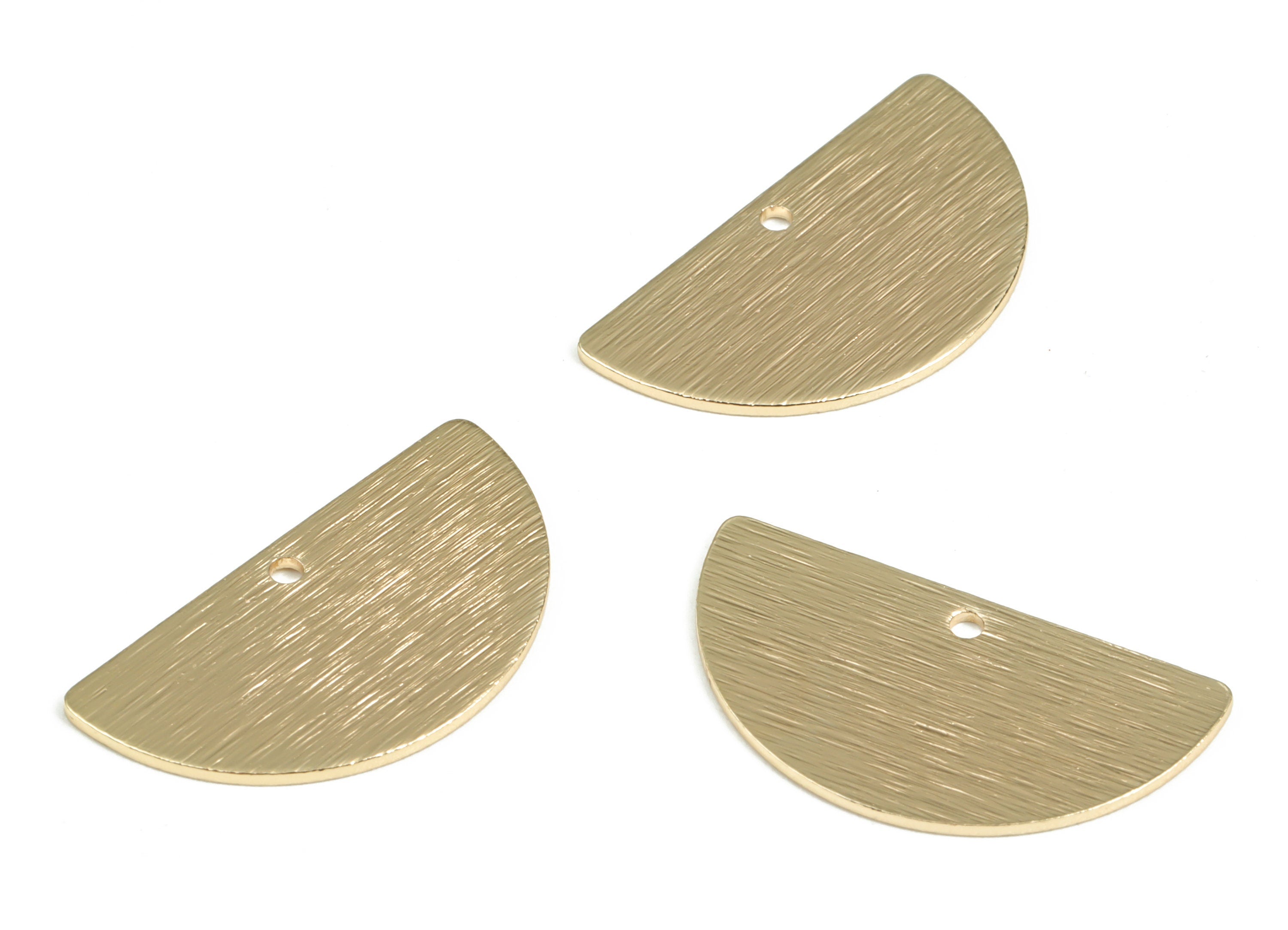 Brass Textured Half Moon Earring Charms - Gold Semi Circle Pendant - 18K Real Gold Plated Brass - Jewelry Supplies - 24x13x0.8mm - RGP3011 - DOMEDBAZAAR