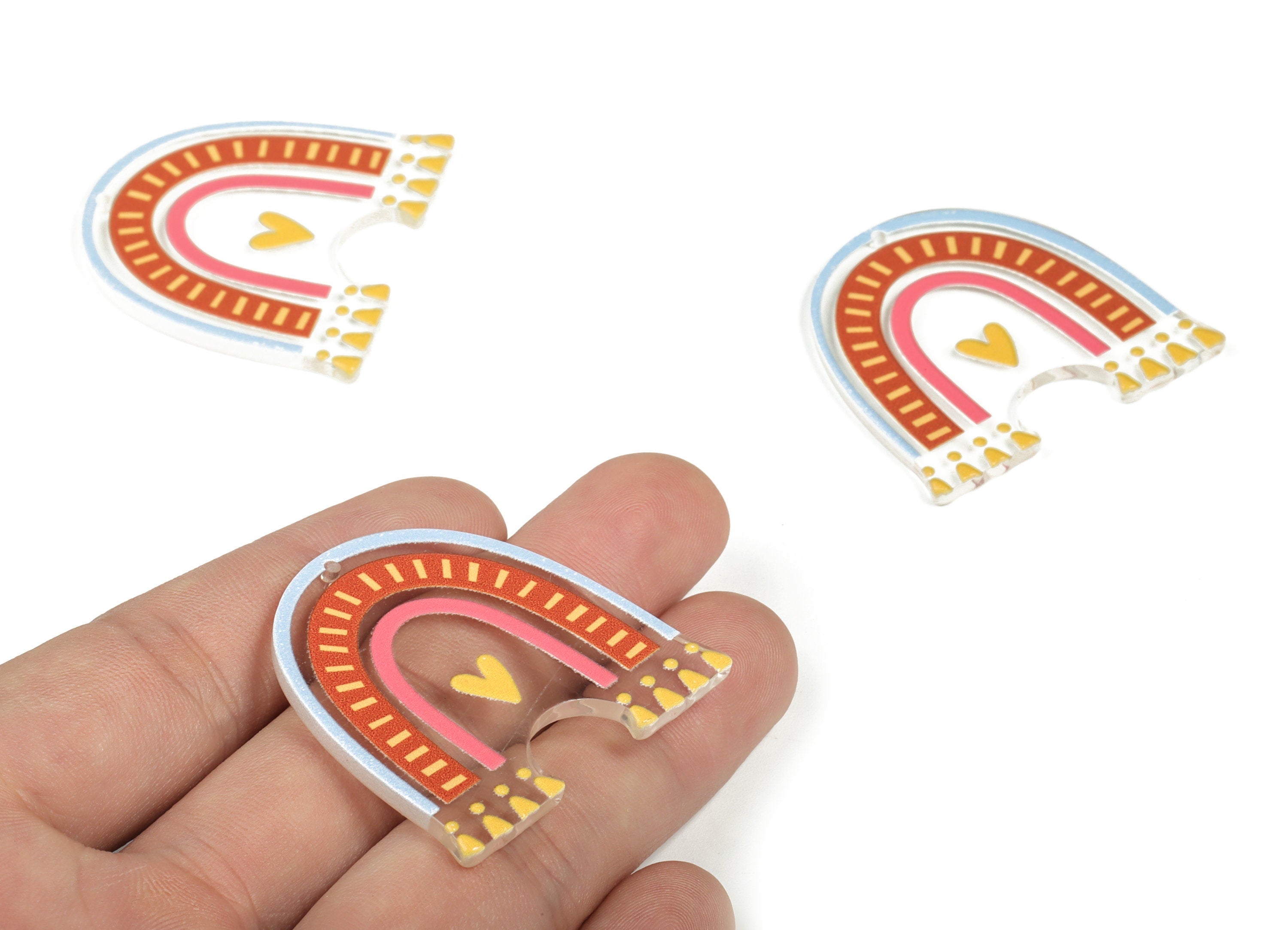 Acrylic Rainbow Earring Charms - Acrylic Rainbow Heart Pandant - Earring Findings - Jewelry Making Supplies - 40.75x38.36x2.79mm - AC2248A - DOMEDBAZAAR