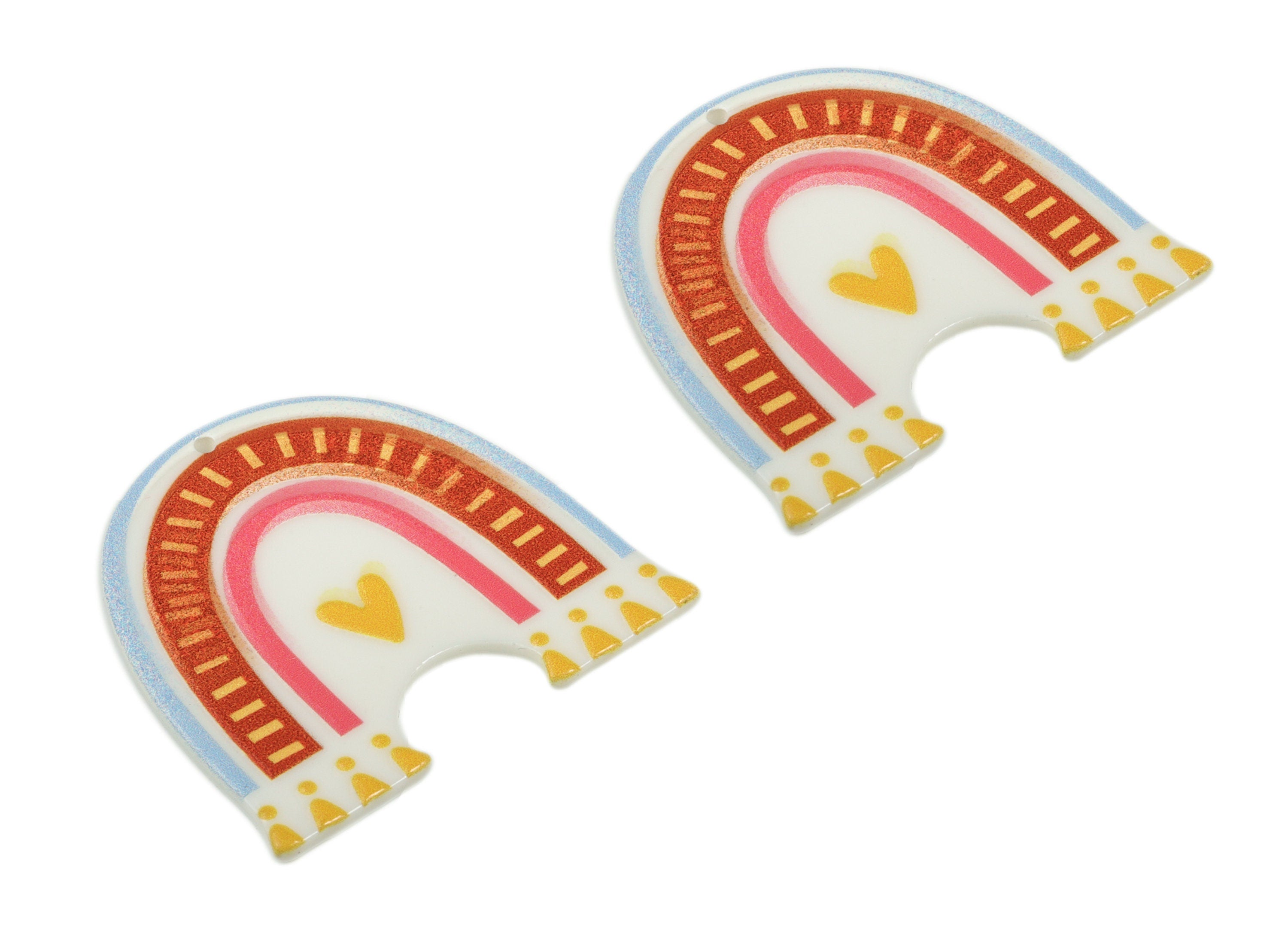 Acrylic Rainbow Earring Charms - Acrylic Rainbow Heart Pandant - Earring Findings - Jewelry Making Supplies - 40.91x38.24x2.23mm - AC2248B - DOMEDBAZAAR