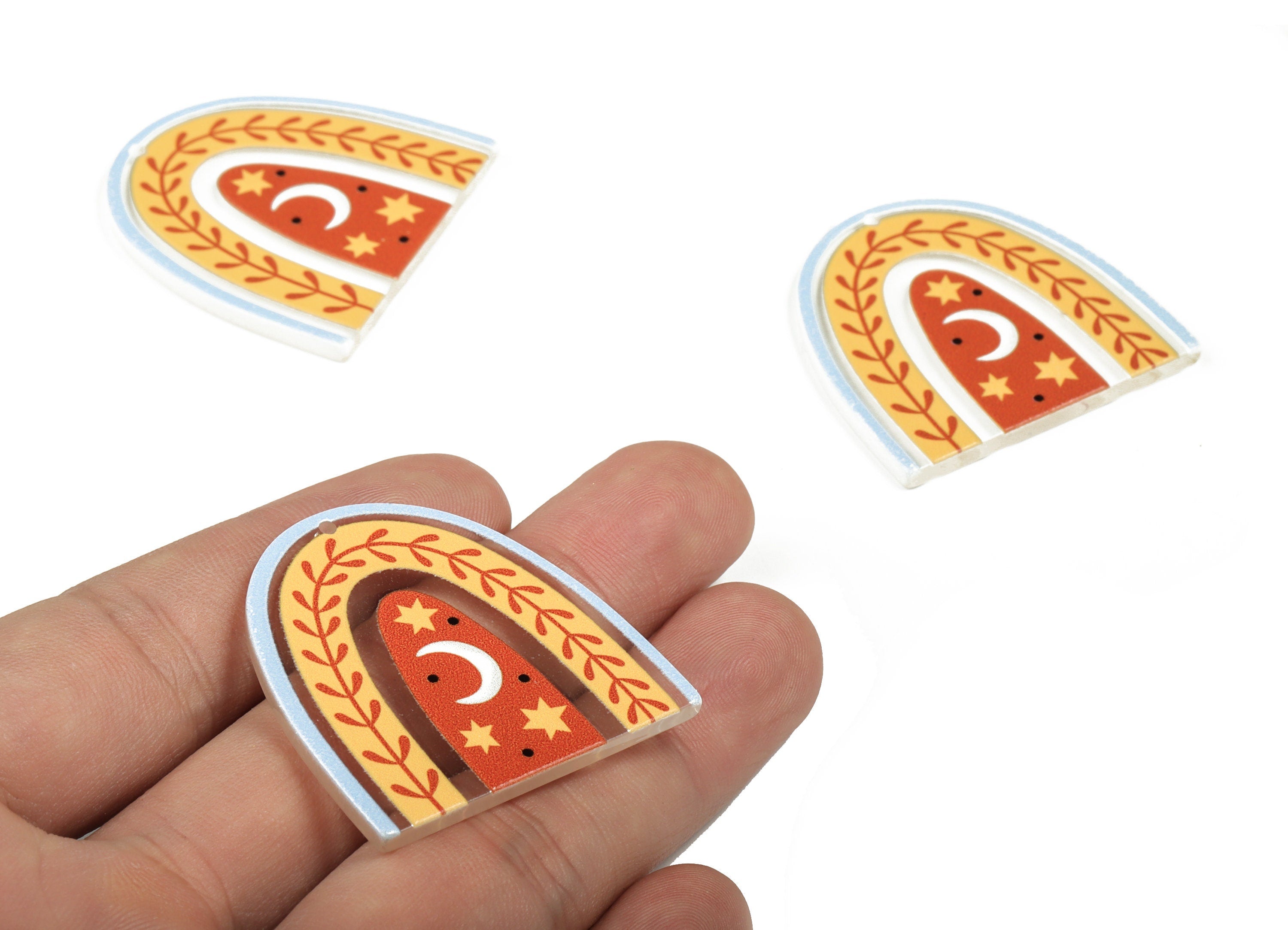 Acrylic Rainbow Branch Earring Charms - Acrylic Rainbow Moon Star Pandant - Jewelry Making Supplies - 37.37x36.59x2.7mm - AC2245A - DOMEDBAZAAR