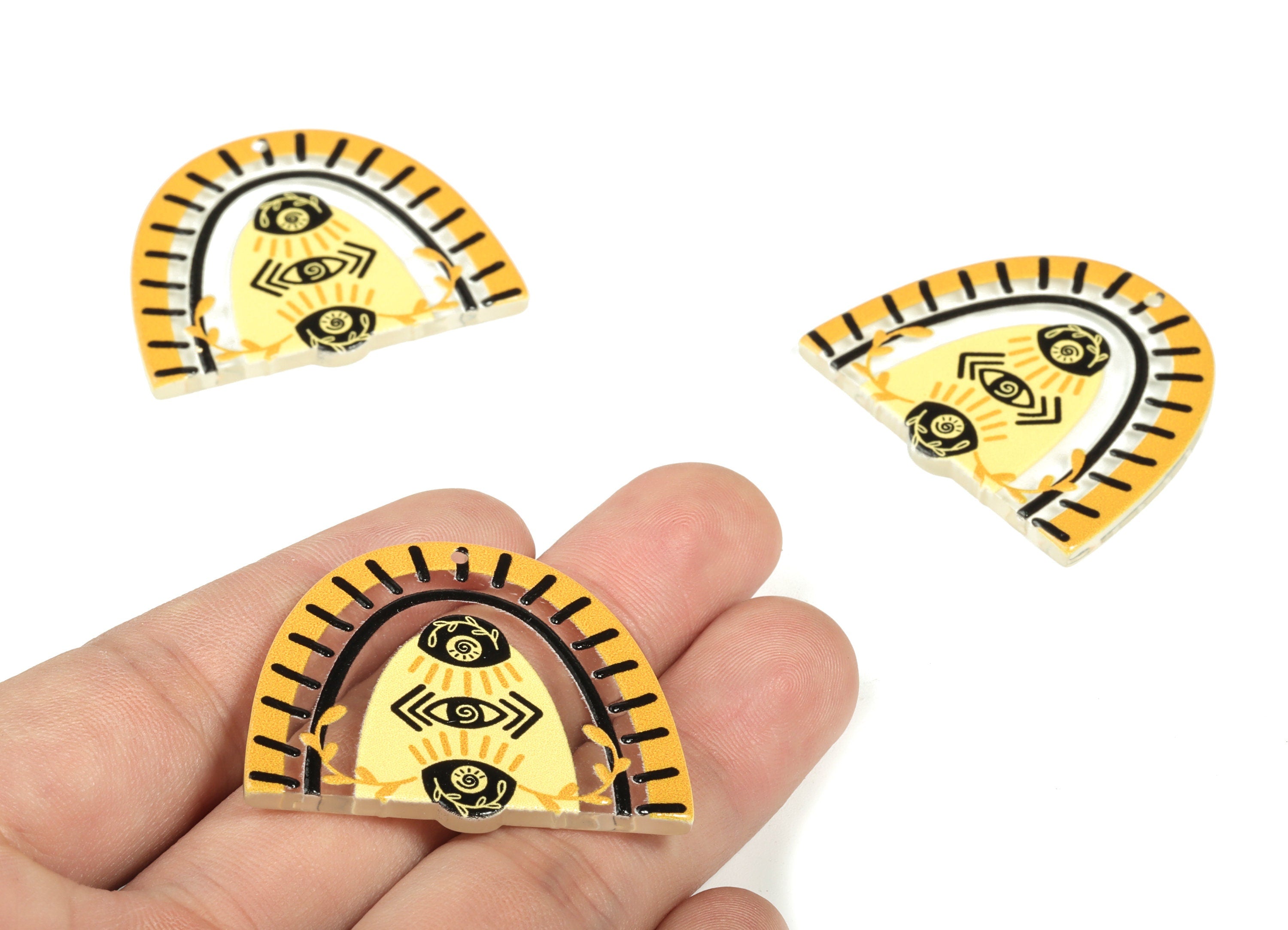 Acrylic Shield Eye Earring Charms - Acrylic Rainbow Branch Earrings - Earring Finding - Jewelry Supplies - 40.52x34.75x2.94mm - AC2247A - DOMEDBAZAAR