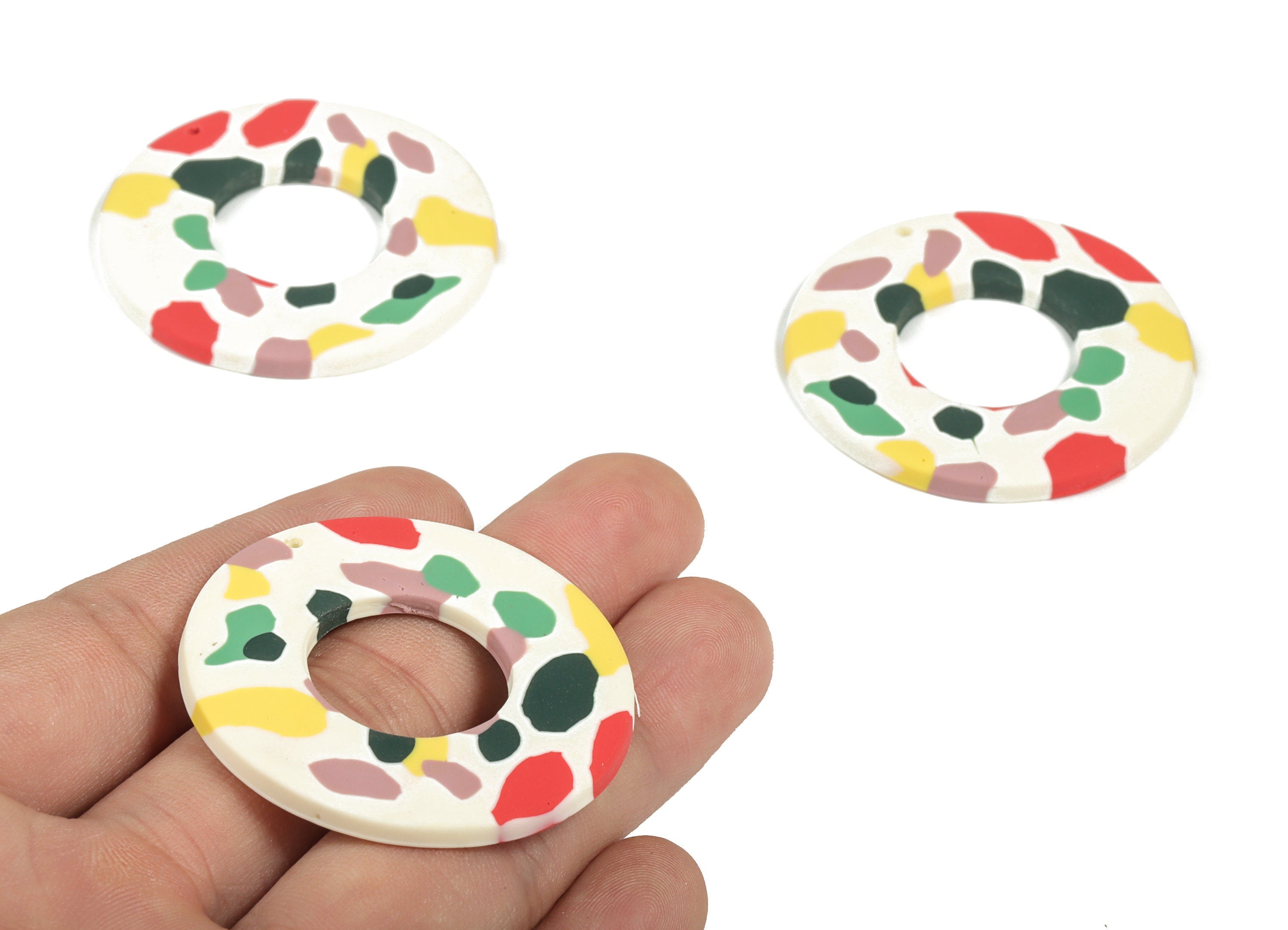 PolymerClay Round Earring Charms - PolymerClay Circle Pandant - Earring Findings - Jewelry Handmade - 43.9x44.09x3.12mm - PC2290B - DOMEDBAZAAR