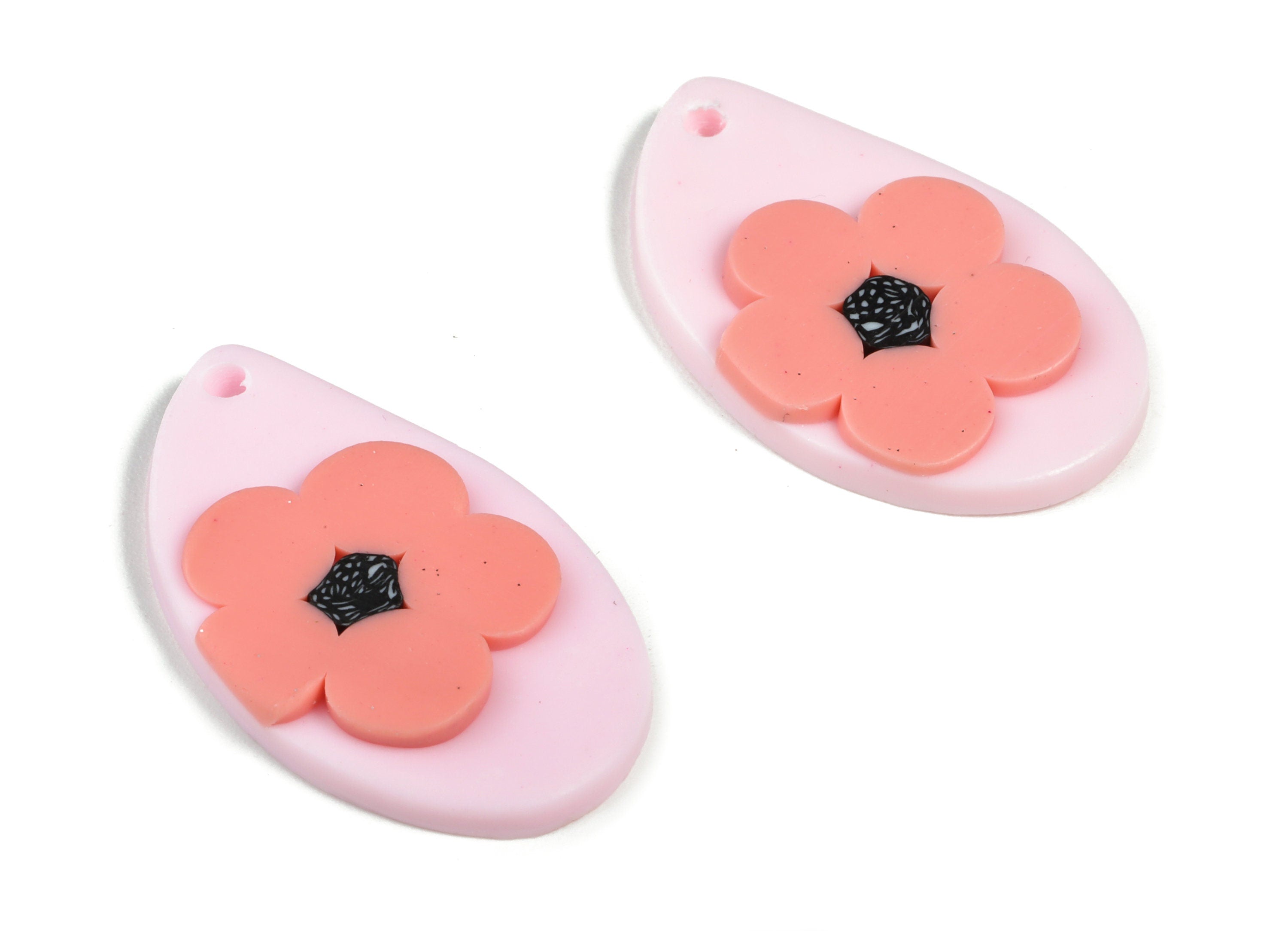 PolymerClay Drop Flower Earring Charms - PolymerClay Drop Flower Pandant - Earring Findings - Jewelry Handmade - 32.92x19.62x4.7mm - PC2272A - DOMEDBAZAAR