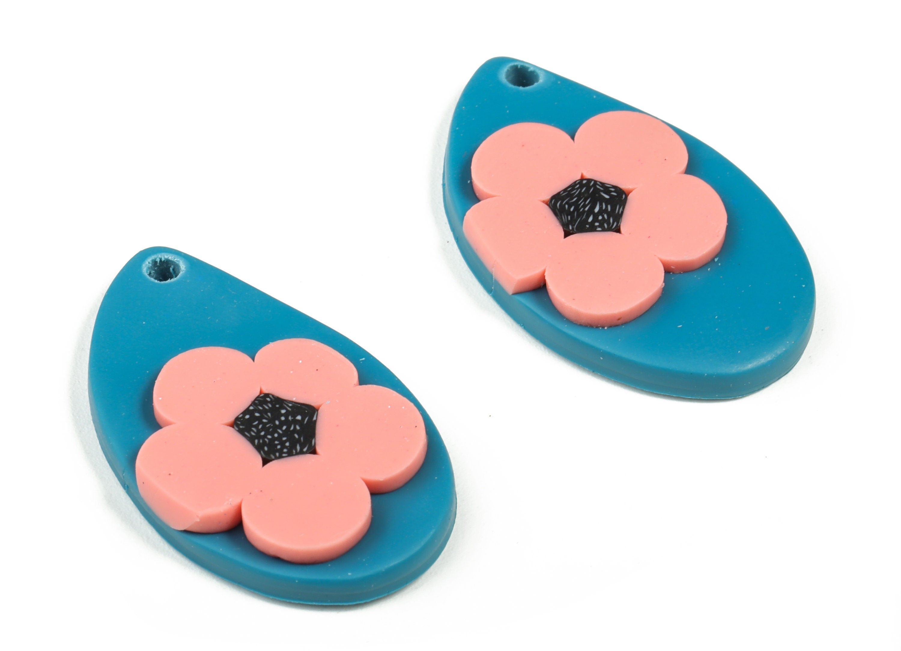 PolymerClay Drop Flower Earring Charms - PolymerClay Drop Flower Pandant - Earring Findings - Jewelry Handmade - 32.78x20.12x6.3mm - PC2272B - DOMEDBAZAAR