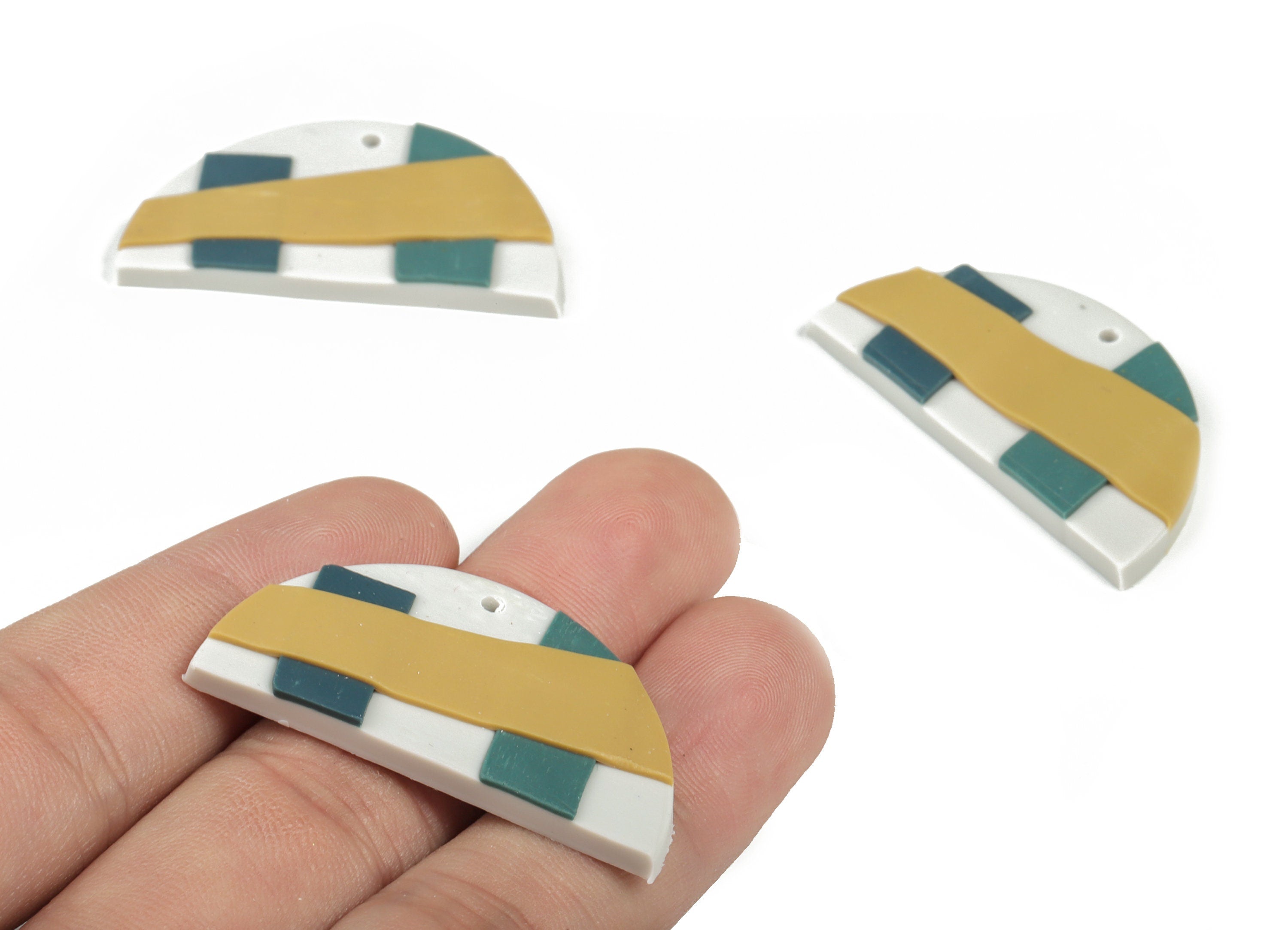 PolymerClay Half Moon Earring Charms - PolymerClay Semicircle Pandant - Earring Findings - Jewelry Handmade - 39.75x20.56x4.87mm - PC2273B - DOMEDBAZAAR