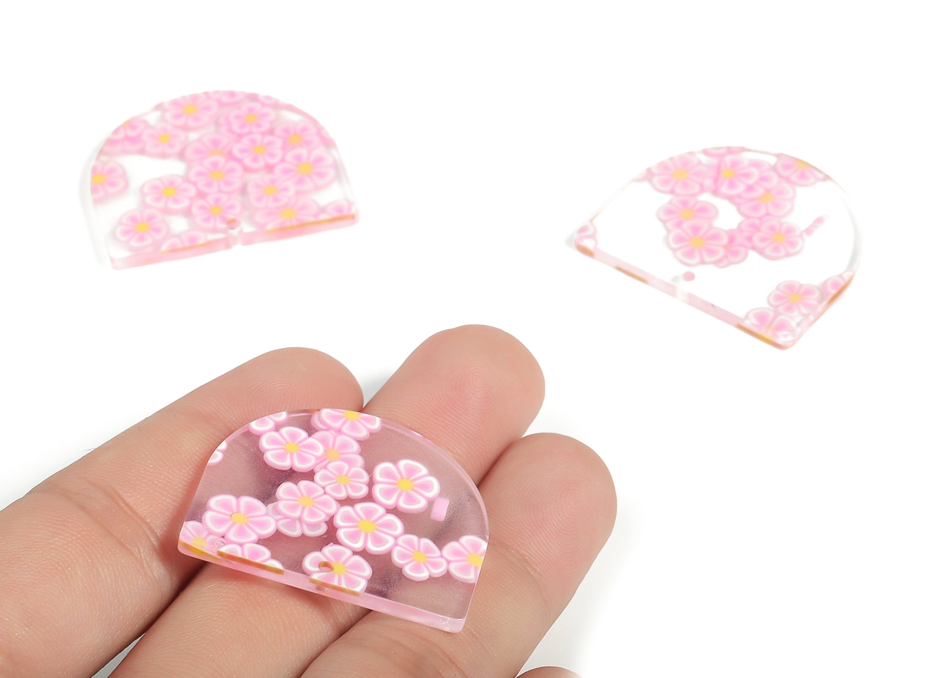 Acrylic D Earring Charms - Semi Circle Pendant - Earring Findings - Jewelry Supplies - Color Code: A589 - 33.18x29.22x2.61mm - AC1094-A589 - DOMEDBAZAAR