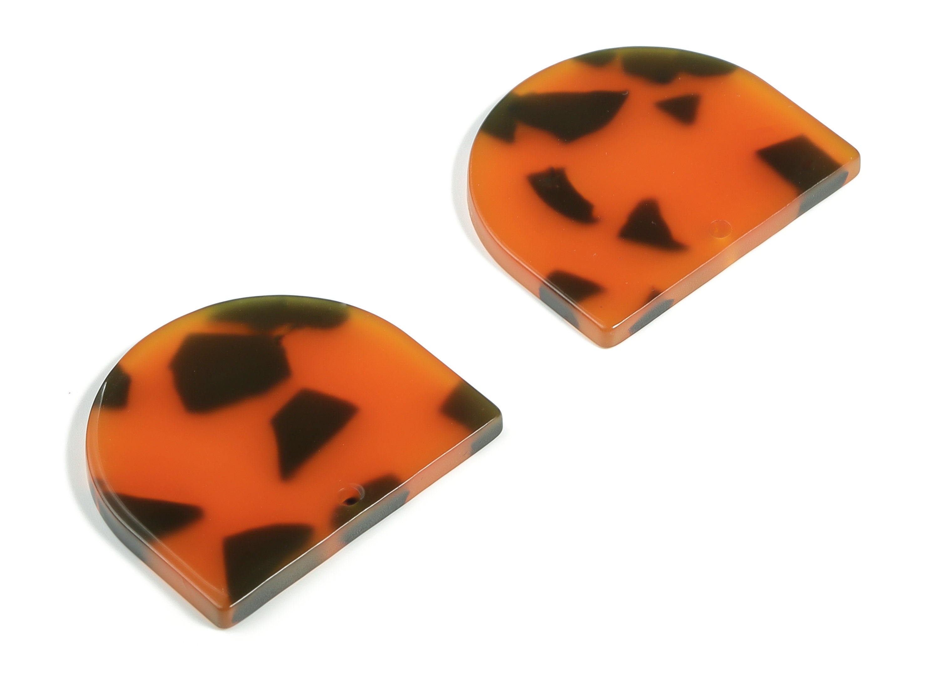 Acrylic D Earring Charm- Semi Circle Pendant - Tortoise Shell - Jewelry Supplies - Color Code: A623 - 33.33x29.37x2.77mm - AC1094-A623 - DOMEDBAZAAR