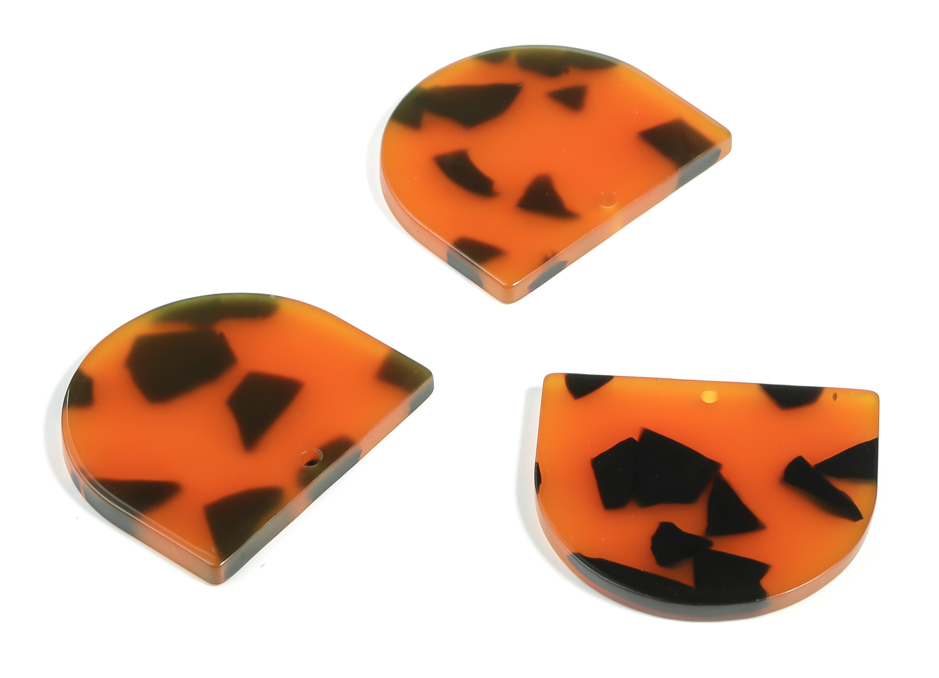 Acrylic D Earring Charm- Semi Circle Pendant - Tortoise Shell - Jewelry Supplies - Color Code: A623 - 33.33x29.37x2.77mm - AC1094-A623 - DOMEDBAZAAR