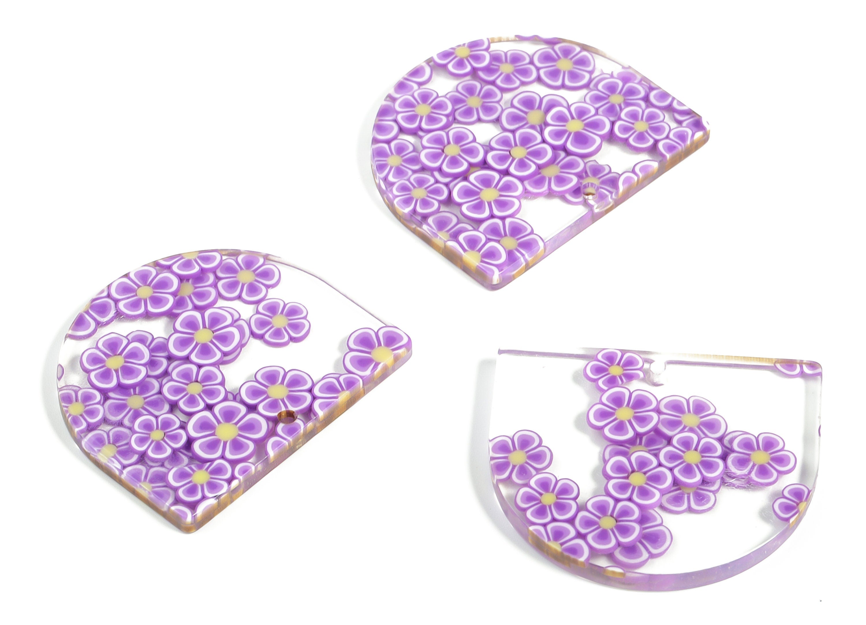 Acrylic D Earring Charms - Semi Circle Pendant - Earring Findings - Jewelry Supplies - Color Code: A593 - 33.38x29.28x2.69mm - AC1094-A593 - DOMEDBAZAAR