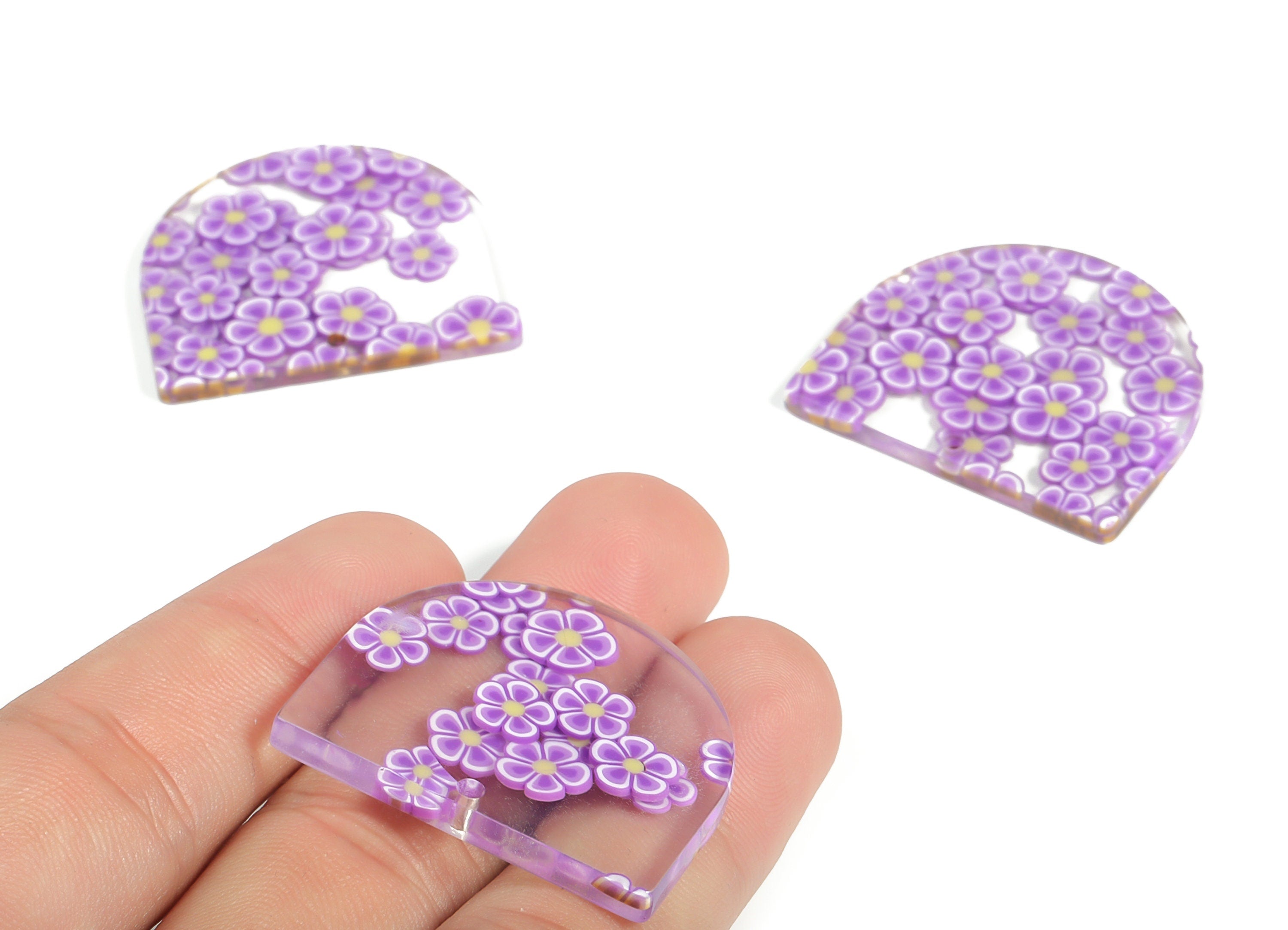 Acrylic D Earring Charms - Semi Circle Pendant - Earring Findings - Jewelry Supplies - Color Code: A593 - 33.38x29.28x2.69mm - AC1094-A593 - DOMEDBAZAAR