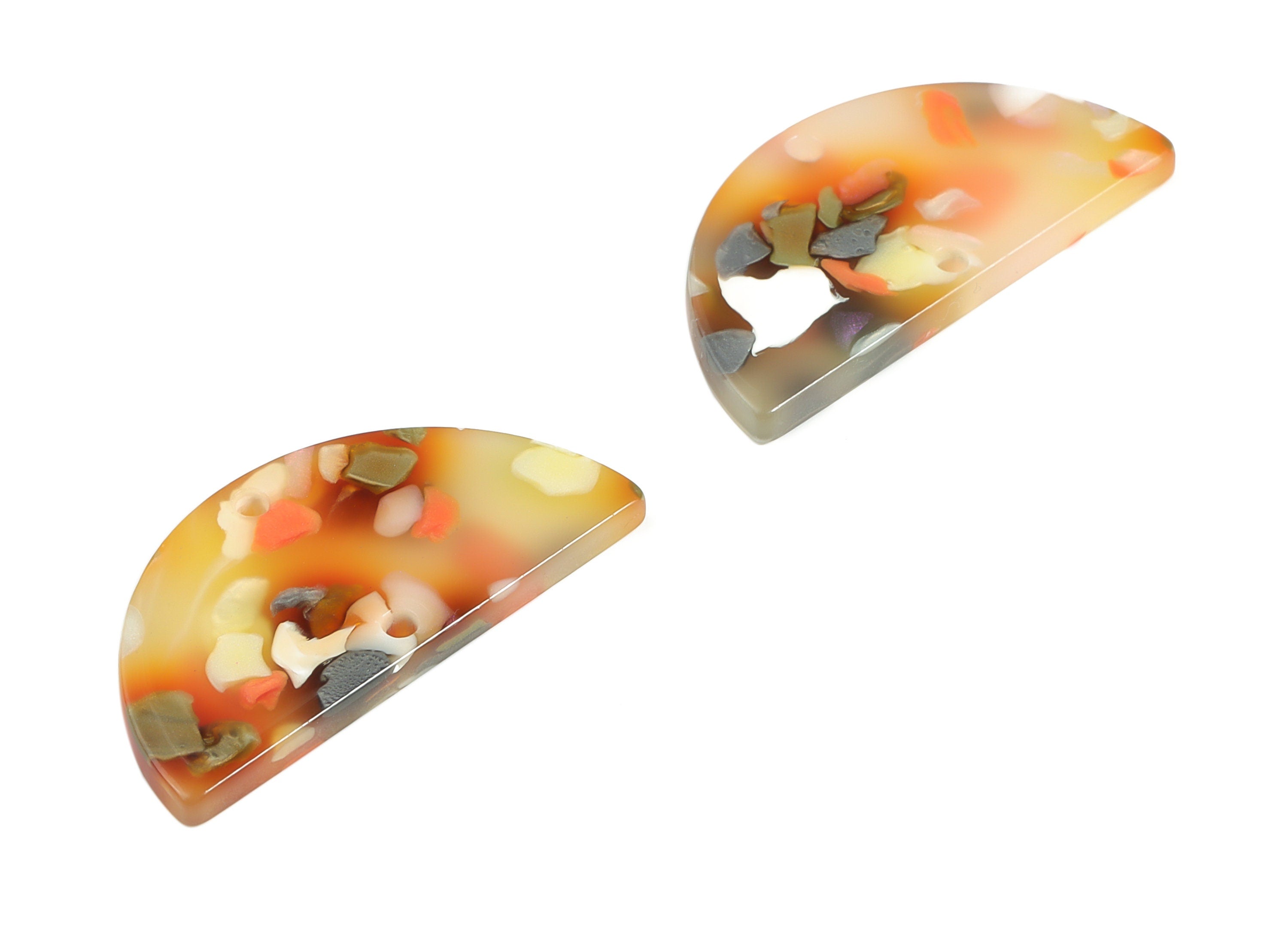 Acrylic Semicircle Earring Connectors - Acrylic Half Moon Charms - 2 Holes - Jewelry Supplies - Color Code:A607 - 34x17x2.4mm - AC1218-A607 - DOMEDBAZAAR