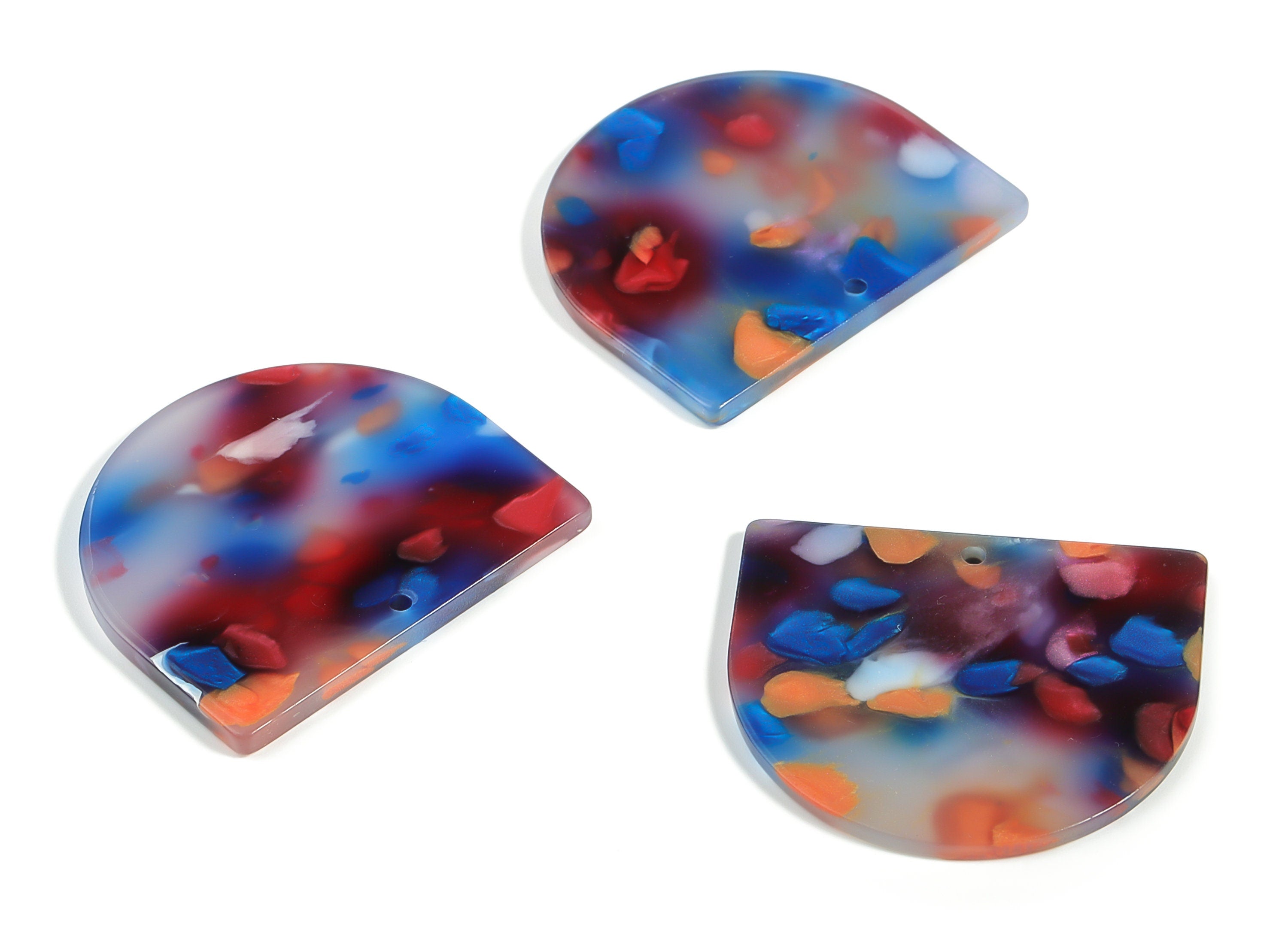 Acrylic D Earring Charms - Semi Circle Pendant - Earring Findings - Jewelry Supplies - Color Code: A608 - 33.3x29.23x2.54mm - AC1094-A608 - DOMEDBAZAAR