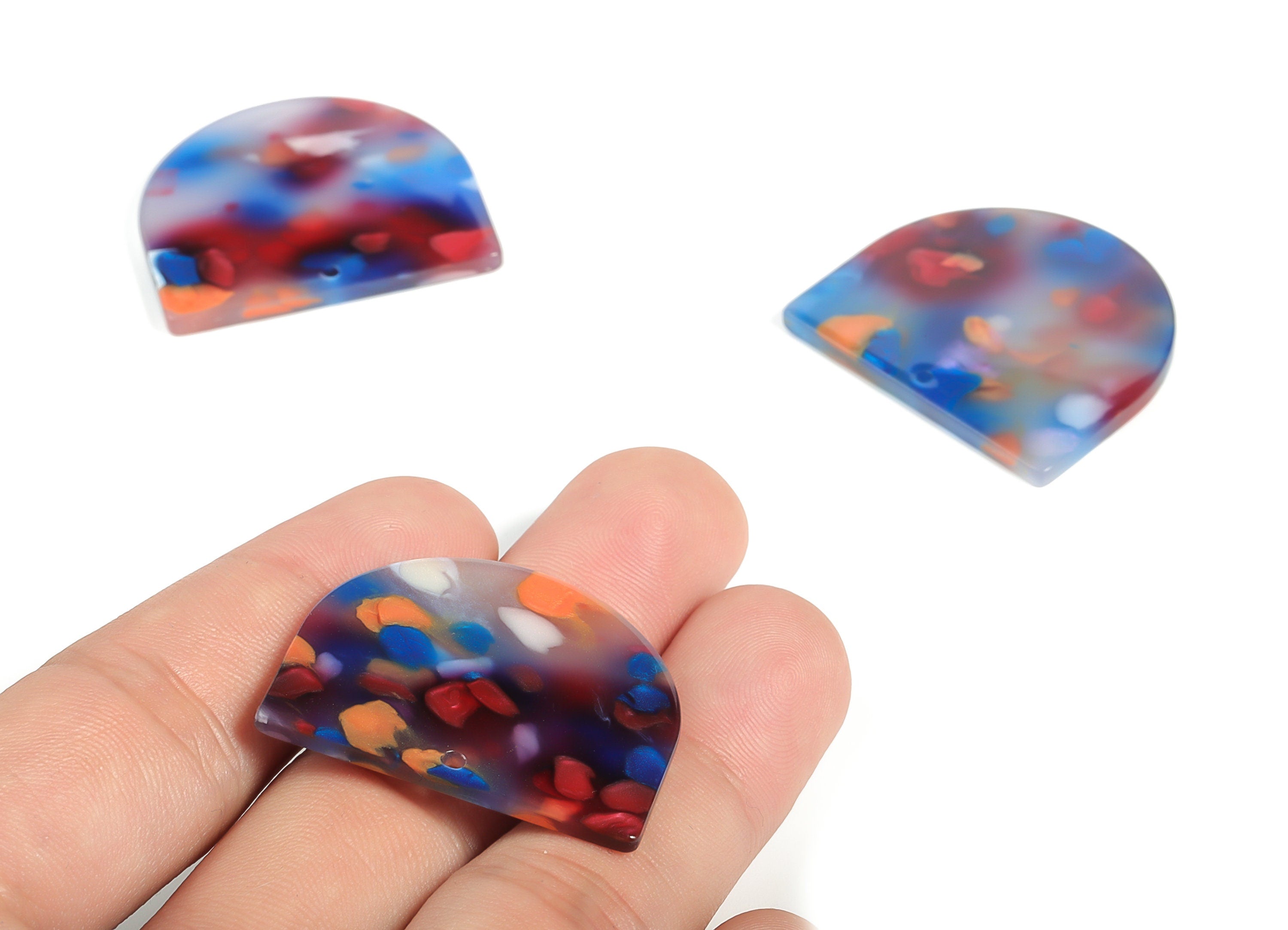 Acrylic D Earring Charms - Semi Circle Pendant - Earring Findings - Jewelry Supplies - Color Code: A608 - 33.3x29.23x2.54mm - AC1094-A608 - DOMEDBAZAAR