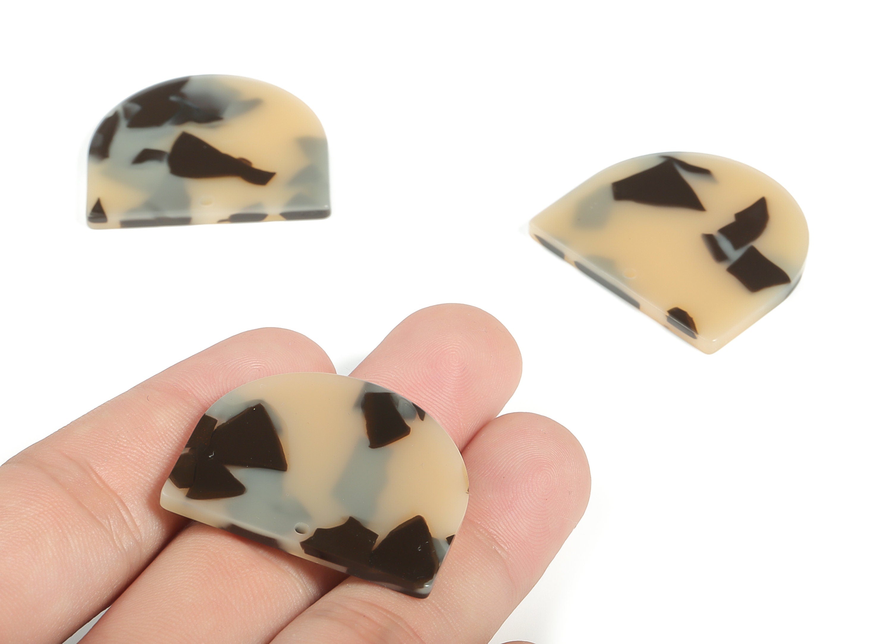 Acrylic D Earring Charms - Semi circle Pendant - Tortoise Shell Earring - Jewelry Supplies - Color Code: A630 - 33.1x29.3x2.5mm- AC1094-A630 - DOMEDBAZAAR