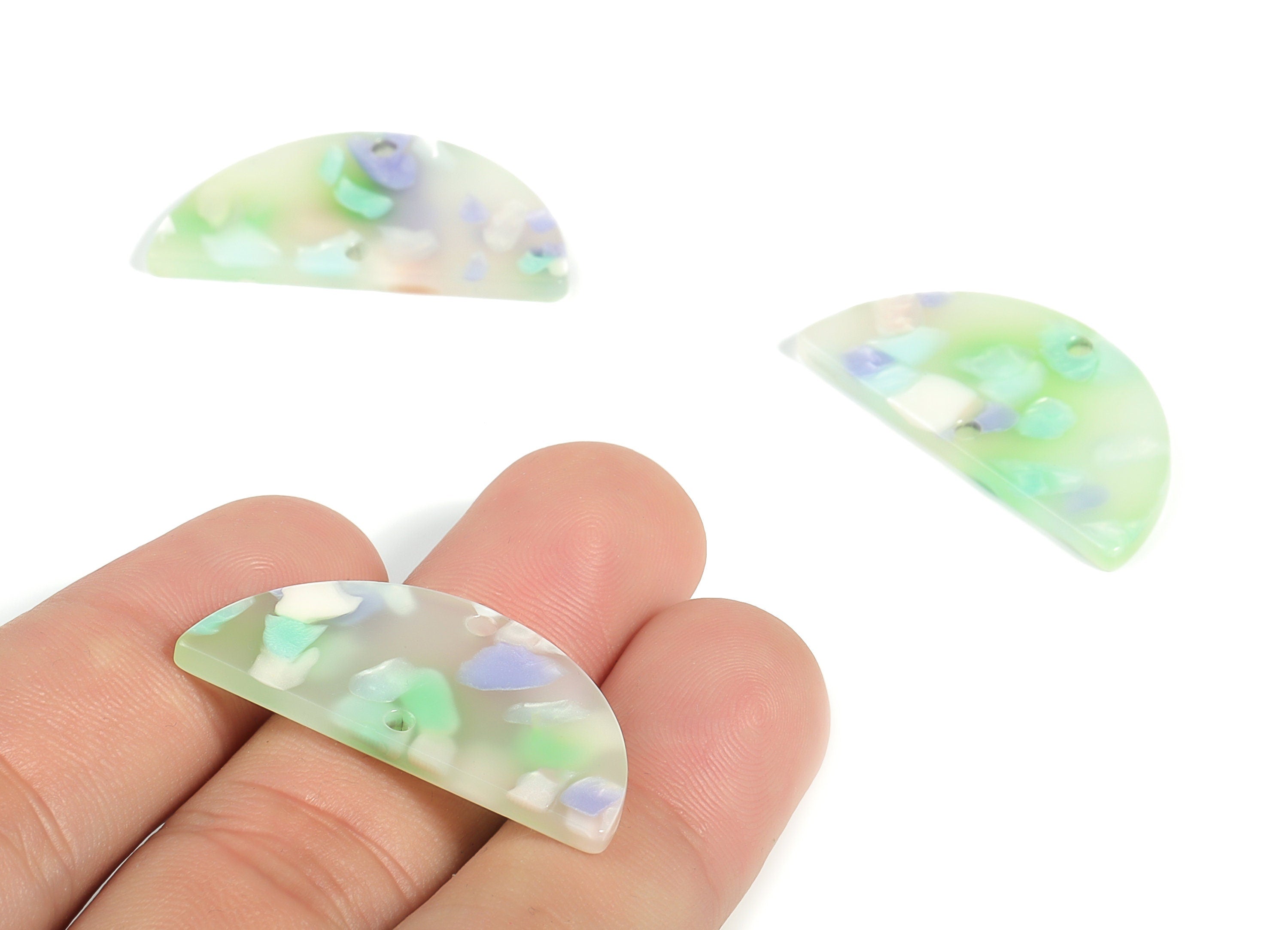 Acrylic Semicircle Earring Connectors - Acrylic Half Moon Charms - 2 Holes - Jewelry Supplies - Color Code:A598 - 34x17x2.7mm - AC1218-A598 - DOMEDBAZAAR