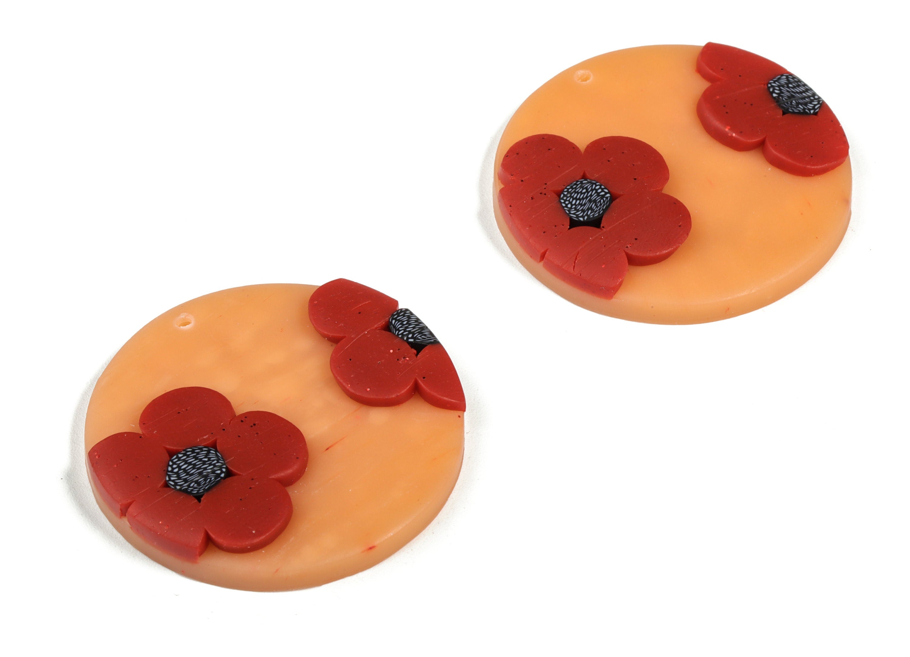 PolymerClay Round Flower Earring Charms - PolymerClay Circle Flower Pandant - Earring Findings - Jewelry Handmade - 39.8x40.5x6.5mm - PC2274 - DOMEDBAZAAR