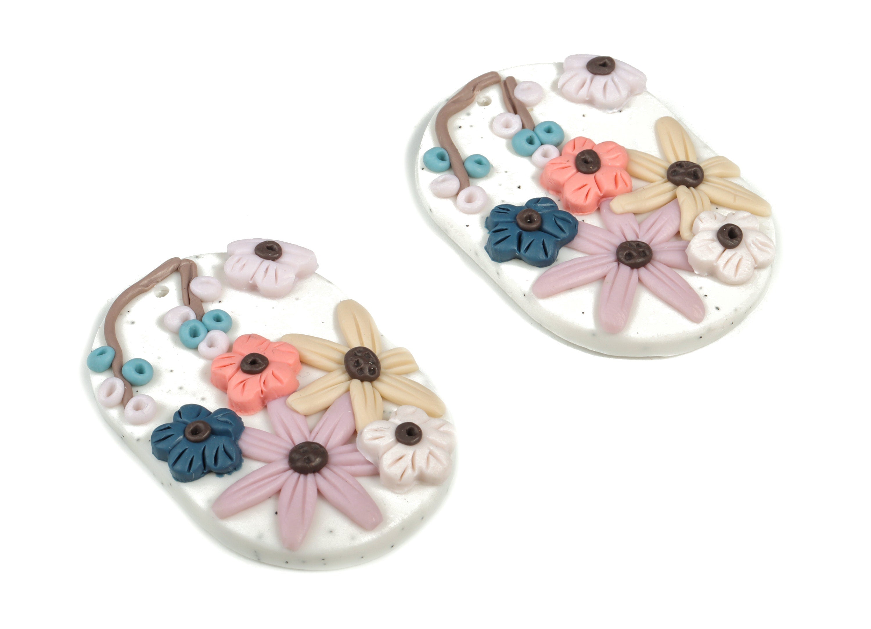 PolymerClay Oval Flower Earring Charms - PolymerClay Oval Flower Pandant - Earring Findings - Jewelry Handmade - 43.8x29.56x7.66mm - PC2302 - DOMEDBAZAAR