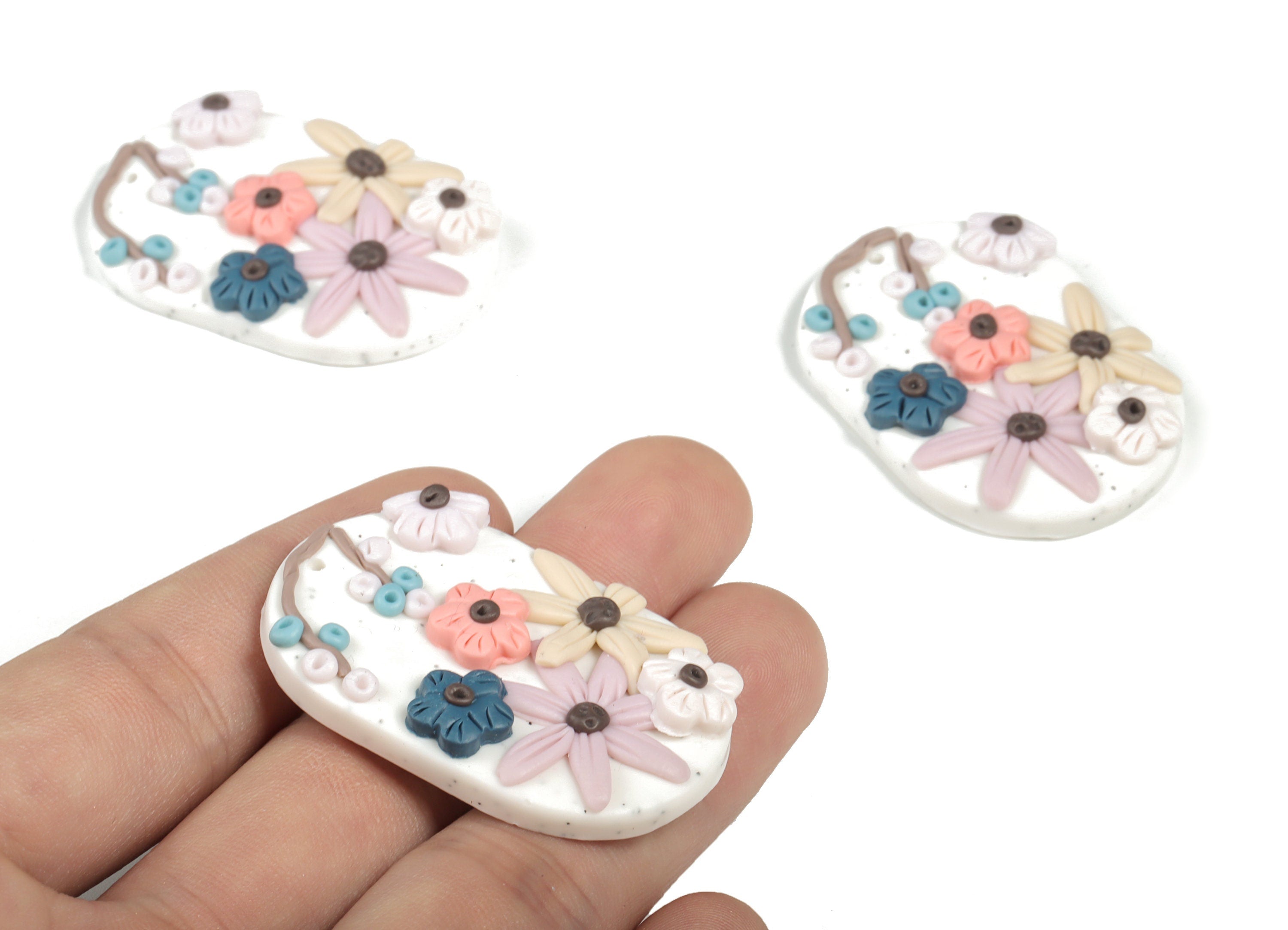 PolymerClay Oval Flower Earring Charms - PolymerClay Oval Flower Pandant - Earring Findings - Jewelry Handmade - 43.8x29.56x7.66mm - PC2302 - DOMEDBAZAAR