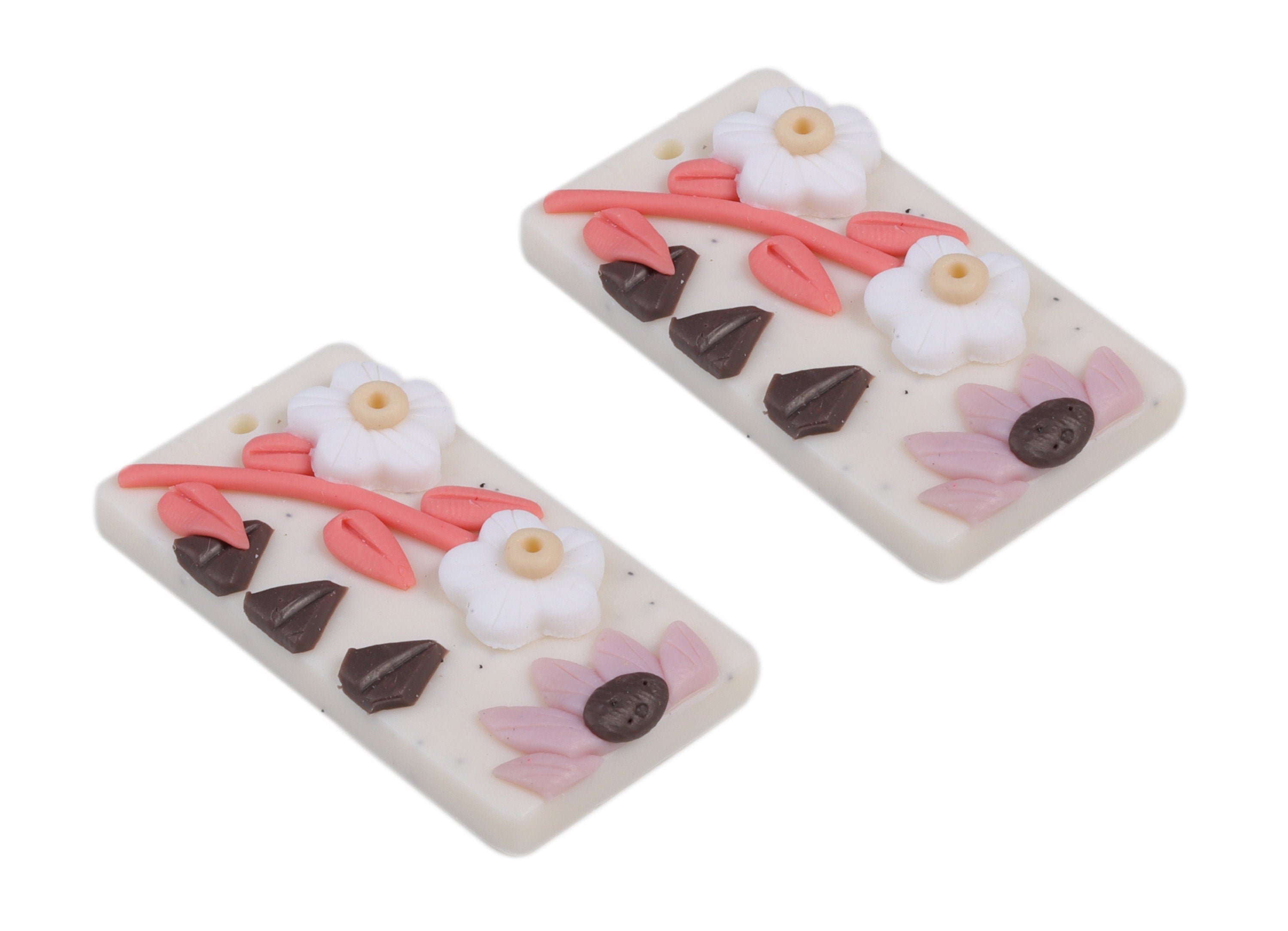 PolymerClay Rectangle Flower Earring Charms - PolymerClay Rectangle Pandant - Jewelry Handmade - 35.85x19.18x6.48mm - PC2271B - DOMEDBAZAAR