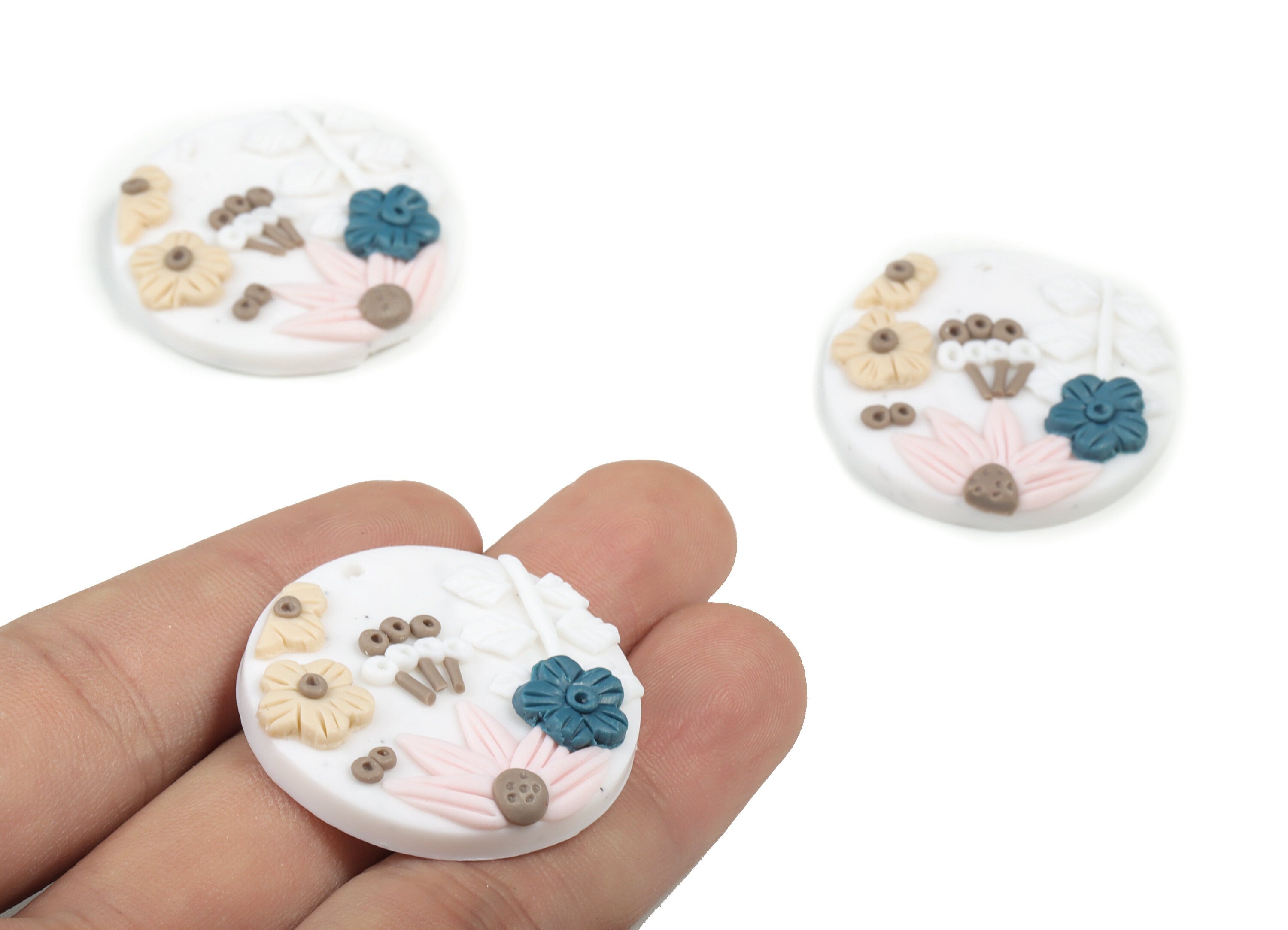 Polymer-Clay Round Flower Earring Charms - Polymer-Clay Circle Flower Pendant - Earring Findings - Jewelry Handmade - 33.15x33x6mm - PC2270C - DOMEDBAZAAR